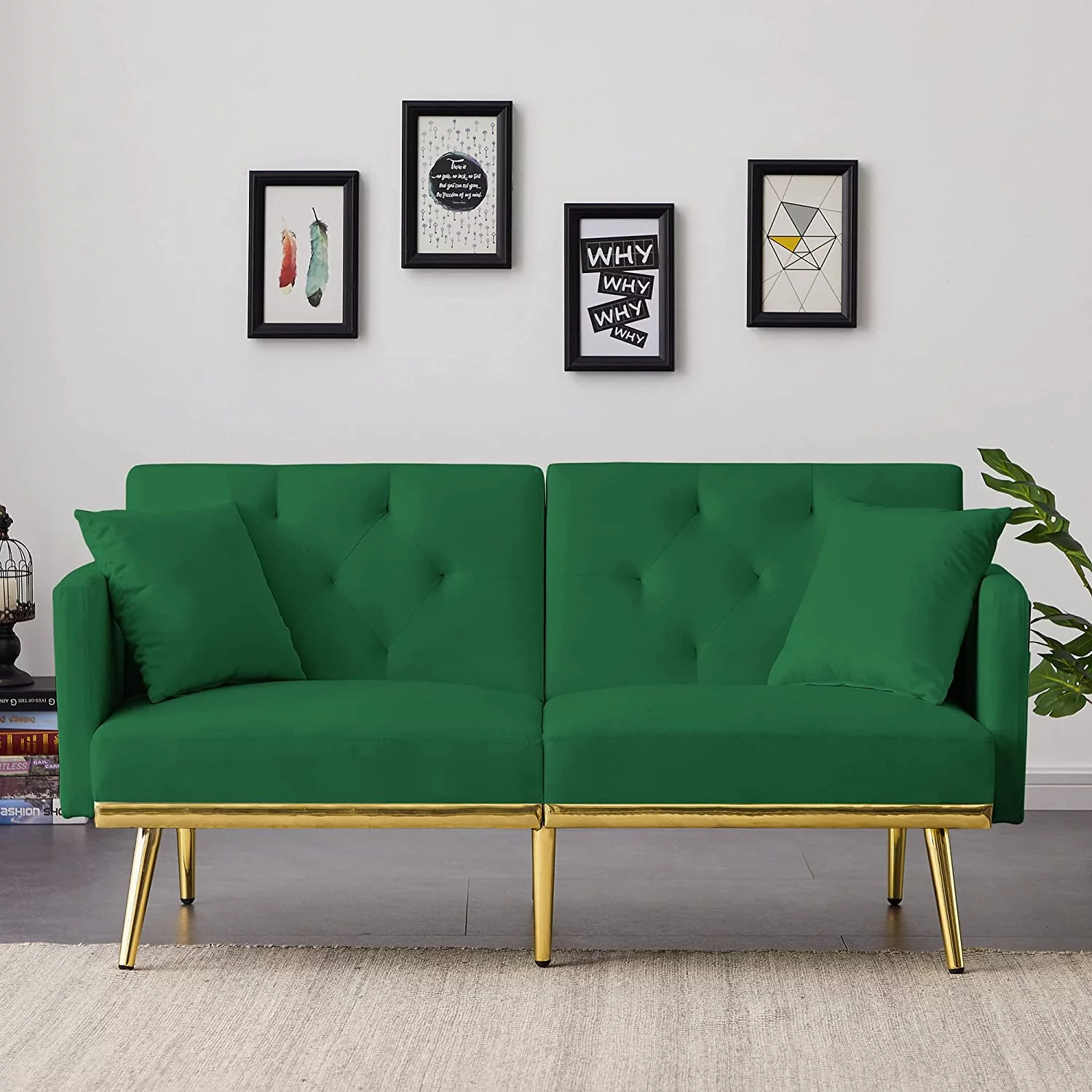 Futon Sofa Bed, Convertible Sleeper Sofa, Upholstered Loveseat Sofa Couch With Side Pocket & Adjustable Back, Modern Folding Sofa Bed, For Small Space, Living Room, Apartment, Green