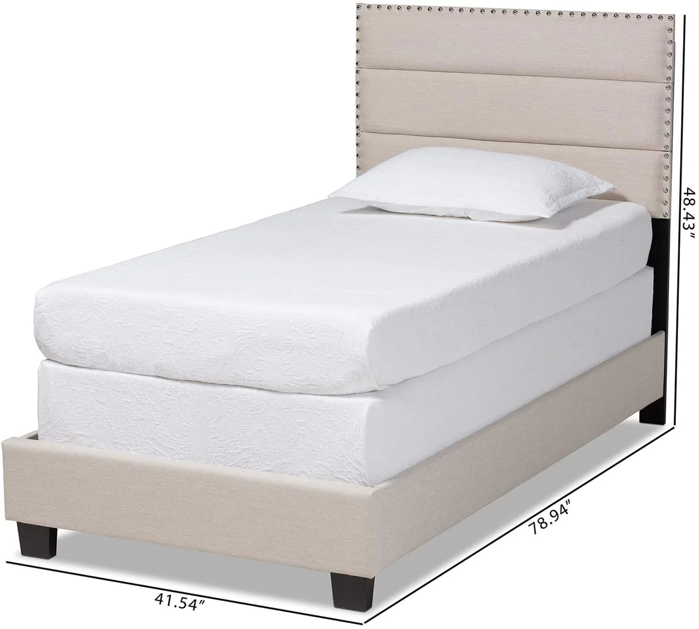 Ansa Size Beige Fabric Upholstered Bed