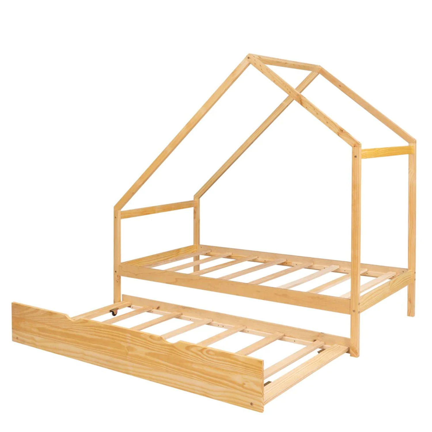 HomeRoots  73 x 41 x 79 in. Twin Size Natural Bed with Trundle