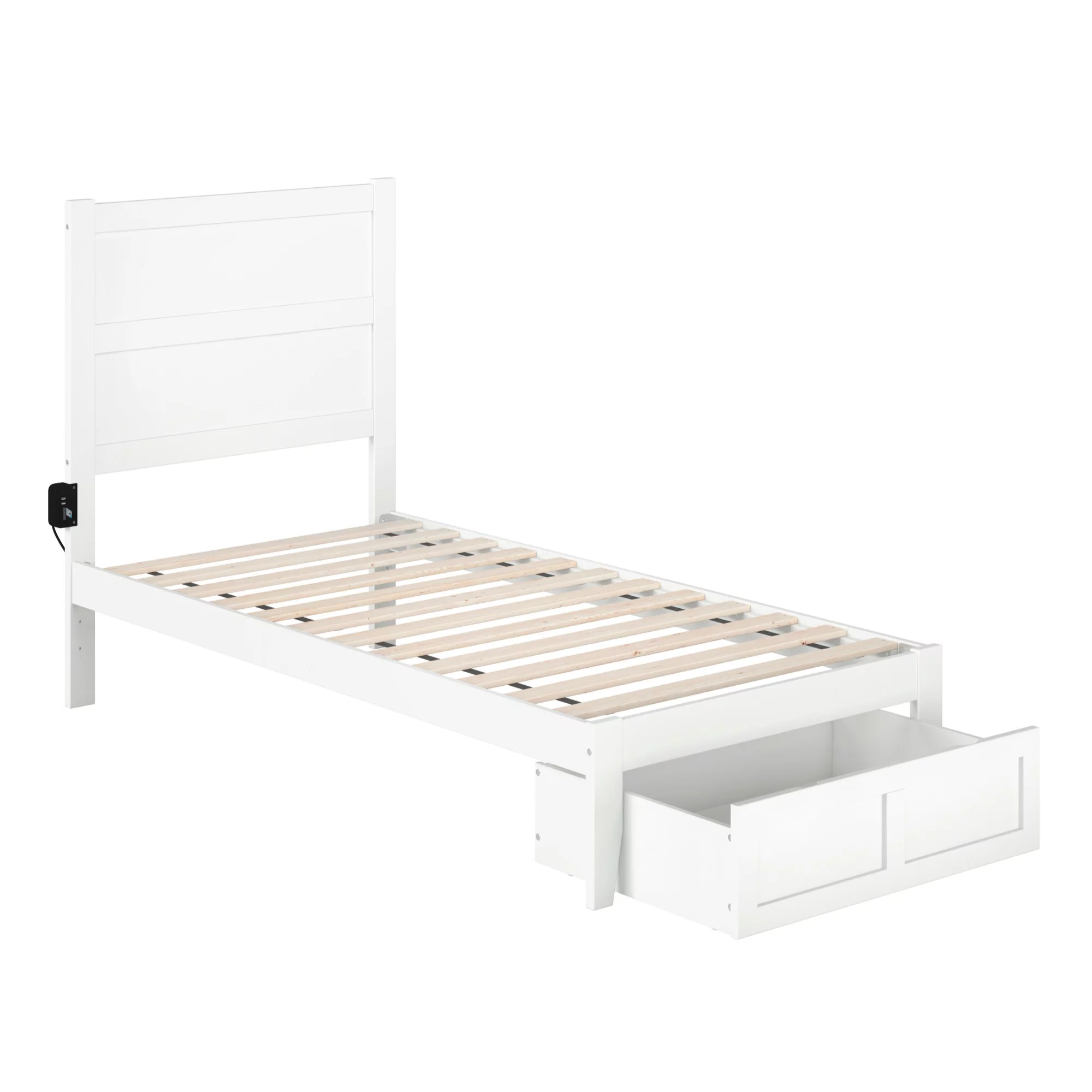 AFI NoHo Traditional Wood Twin Bed with Foot Drawer in White