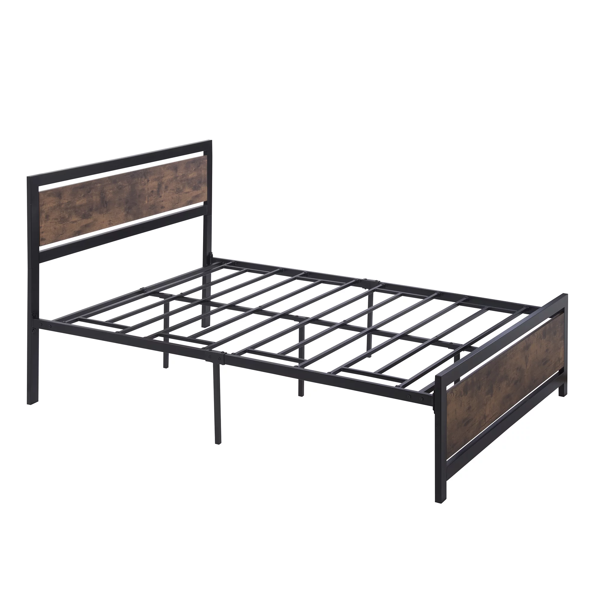 LANTRO JS Metal and Wood Bed Frame with Headboard and Footboard, Full Size Platform Bed, No Box Spring Needed, Easy to Assemble(BLACK)