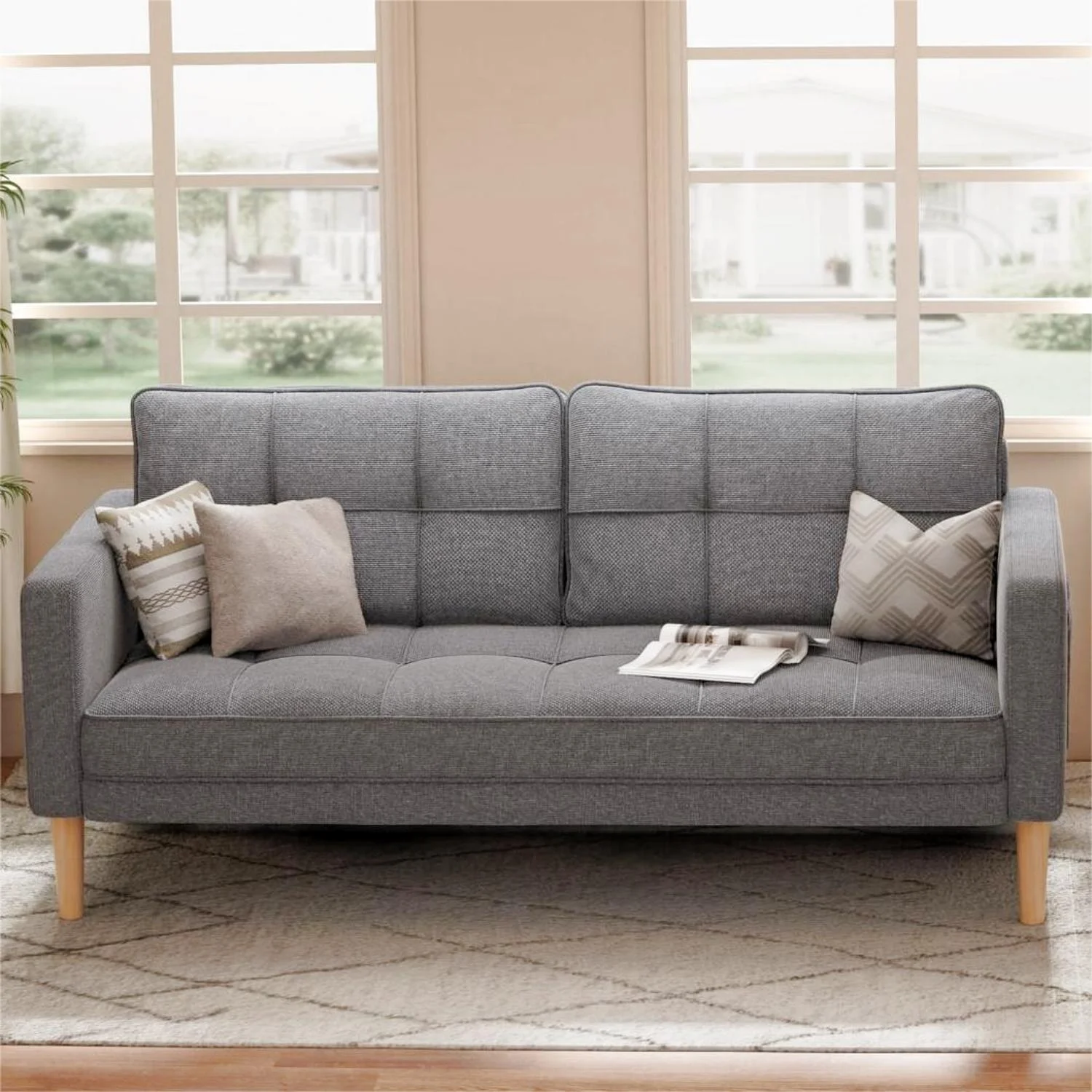 Lofka Sofa Couch with Large Storage Pockets and Soft Seats Gray