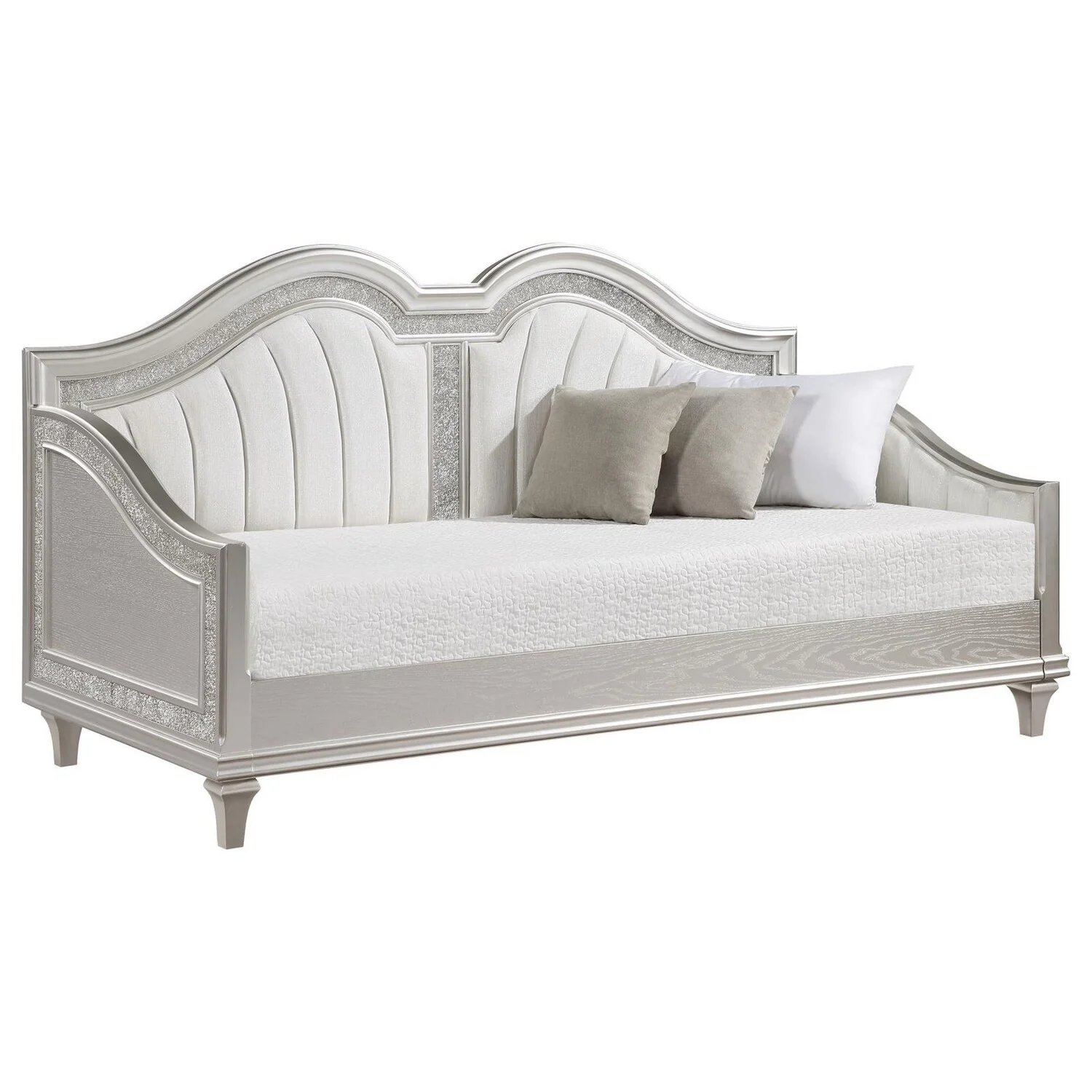 BenJara Nive Twin Daybed, Classic, Faux Diamond, Silver, Ivory Fabric Upholstered
