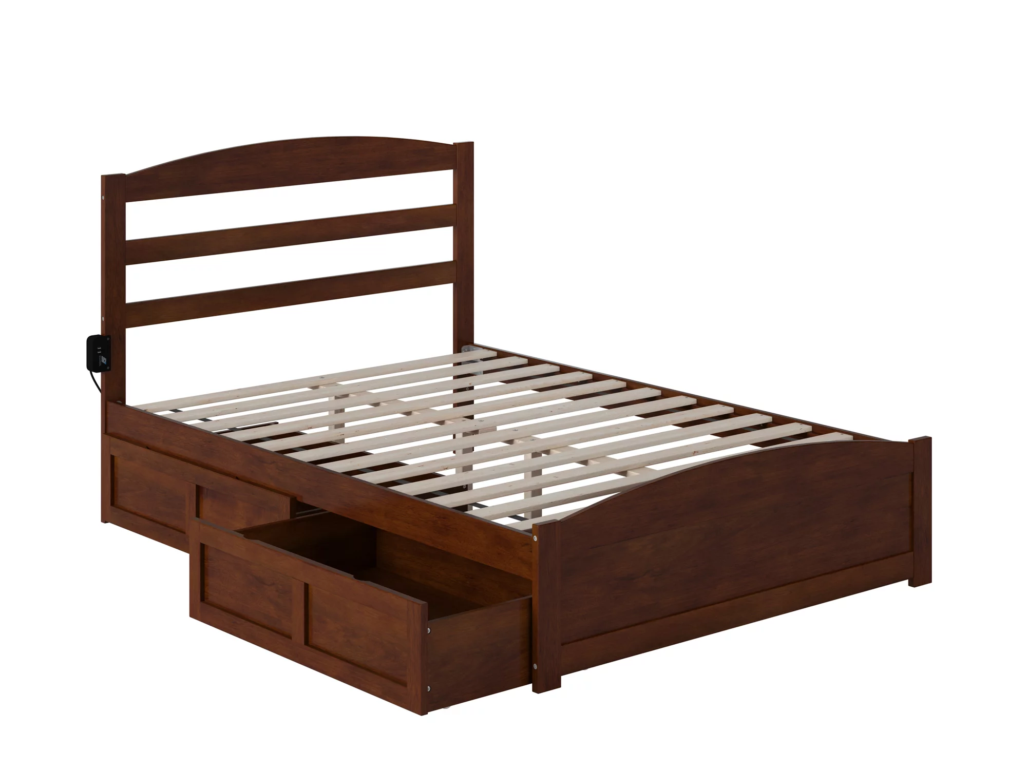 AFI Warren Full Wood Platform Bed with Headboard Footboard & 2 Storage Drawers, Walnut