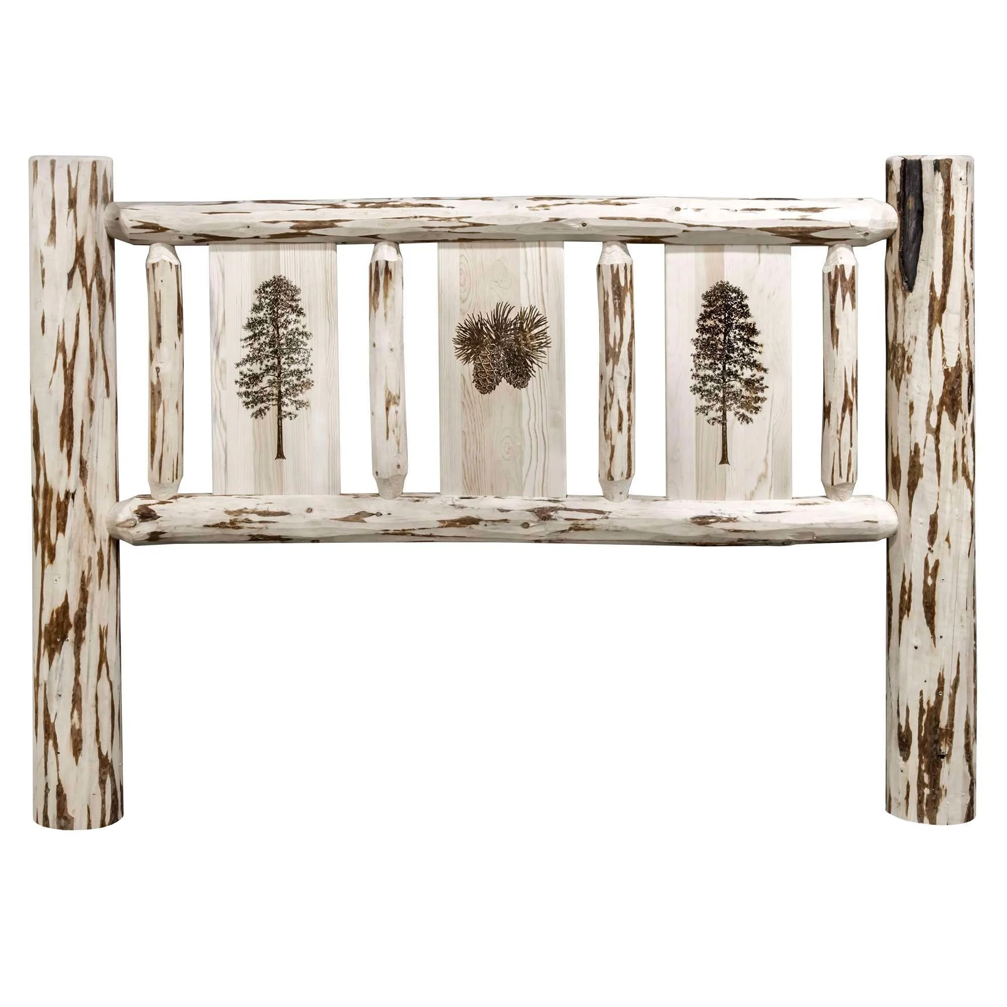 Montana Collection California King Headboard w/ Laser Engraved Pine Design, Clear Lacquer Finish