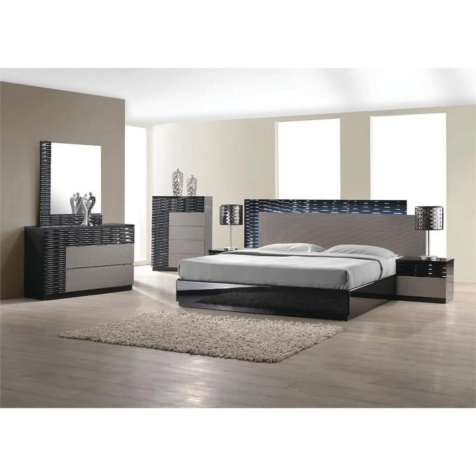 Pemberly Row Poplar Wood Cal King Platform Bed in Black/Zebra Gray