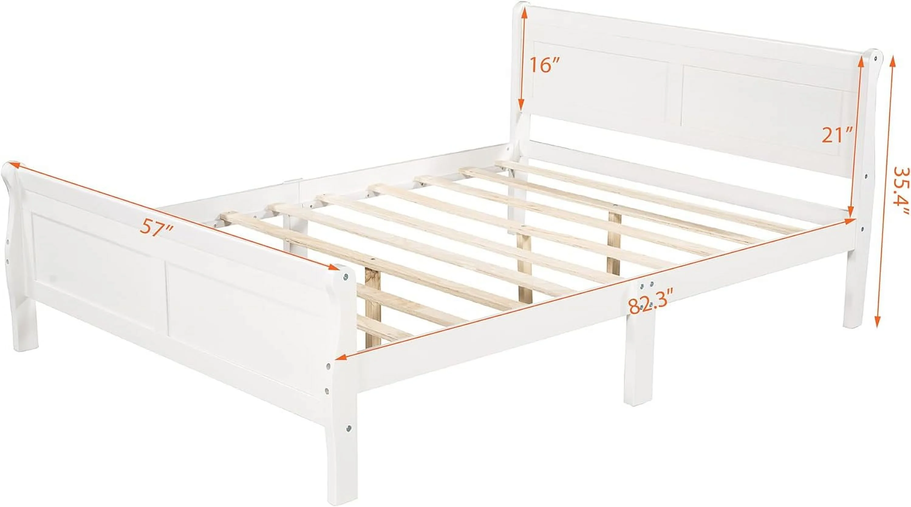 Classic Full Size Wood Platform Bed With Headboard/Footboard/Wood Slat Support And Solid Wood Legs, No Box Spring Needed (Pure White)