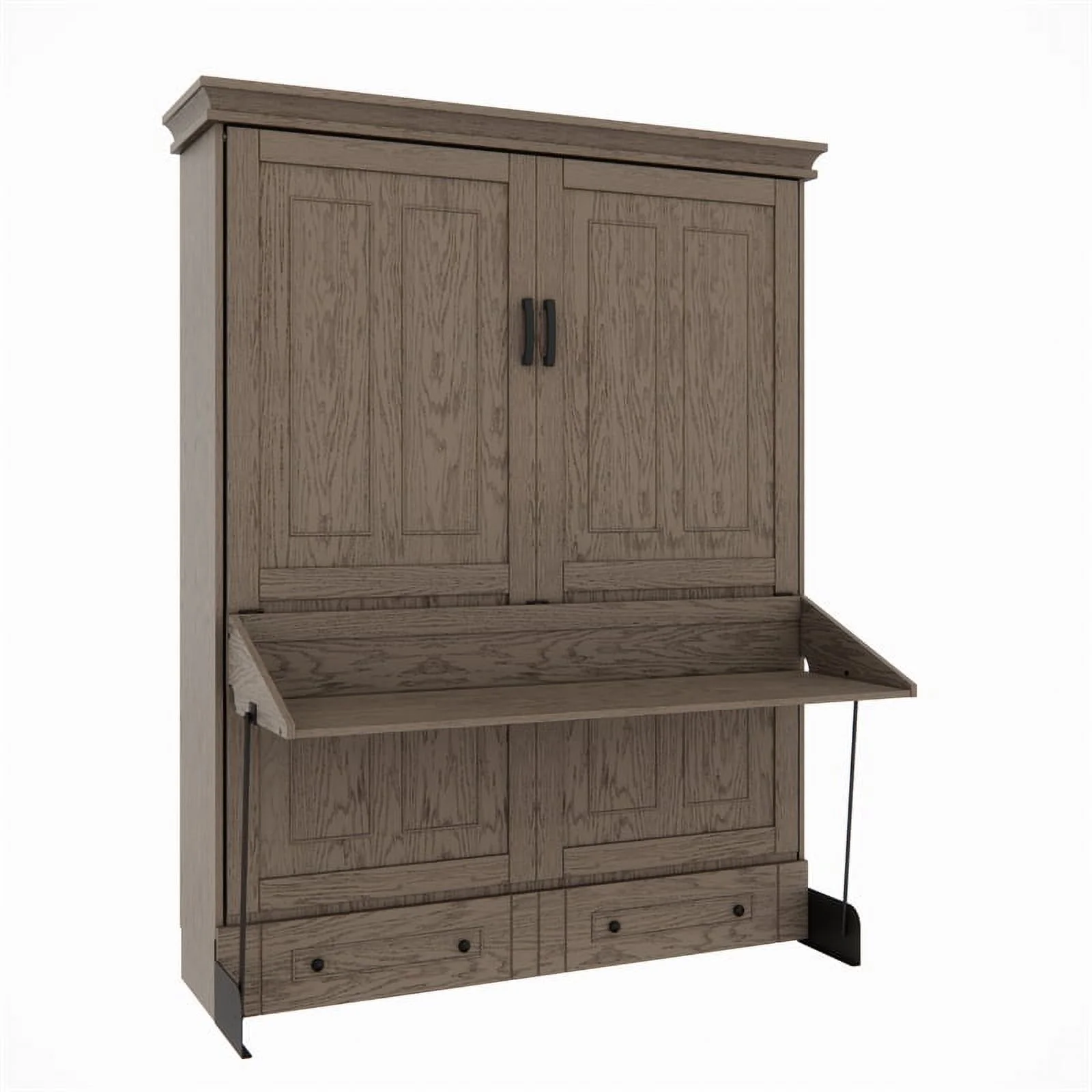 RoomAndLoft Windsor Queen Size Solid Wood Murphy Wall Desk Bed in Gray