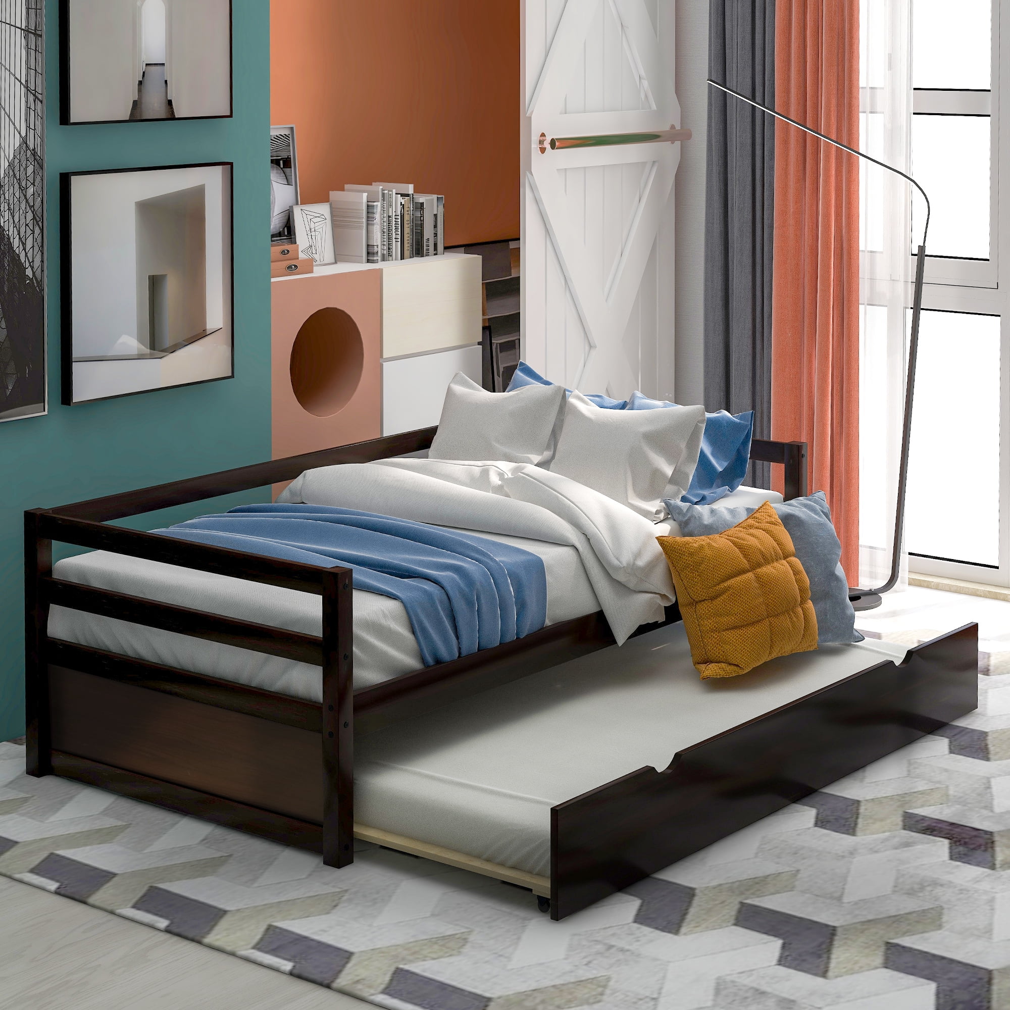 CoSoTower Daybed with Trundle Frame Set, Twin Size, Espresso