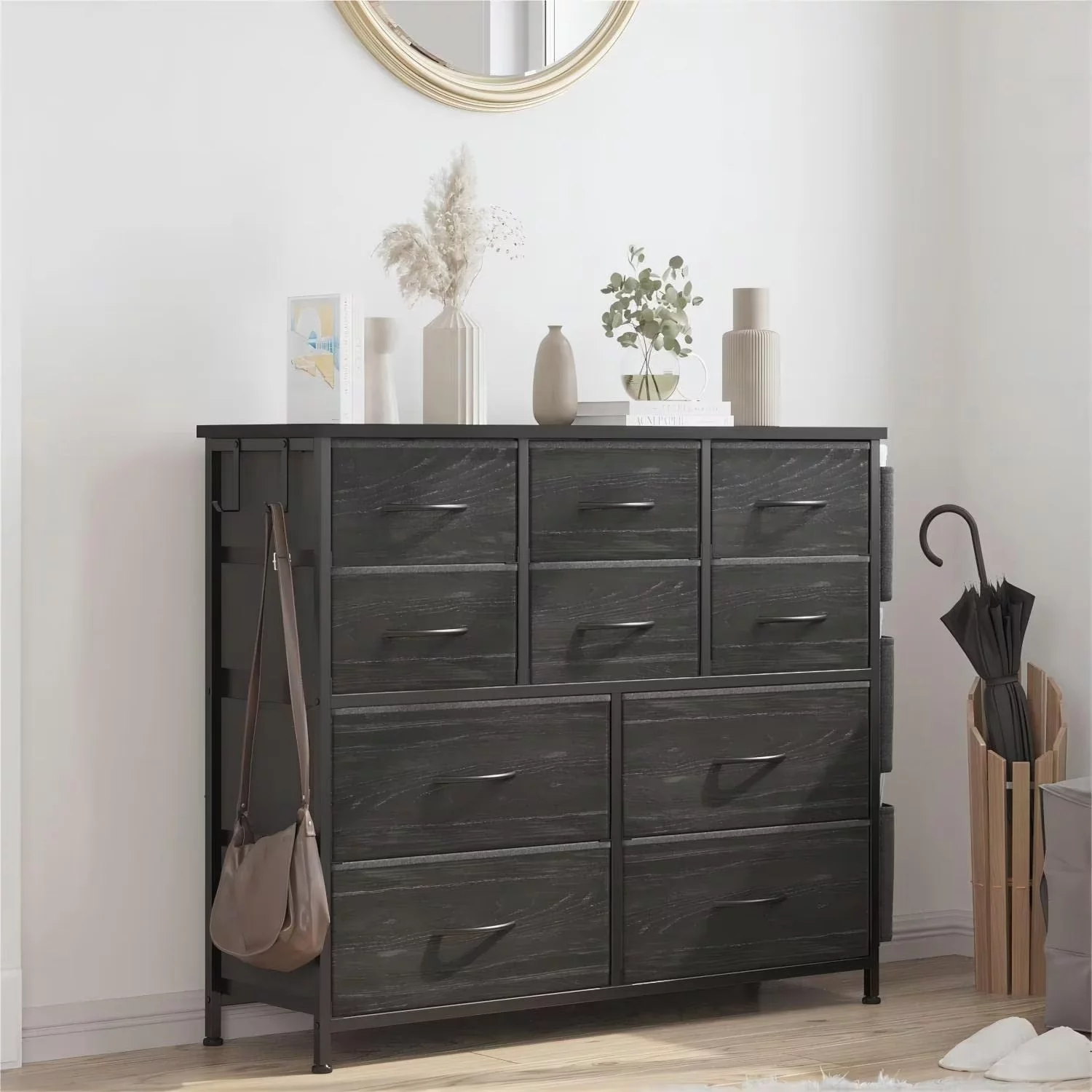 GOGRANT Fabric Dresser with 10 Drawers, Chest of Drawers for Bedroom, Closet, Living Room, Hallway, Dormitory, Charcoal Black