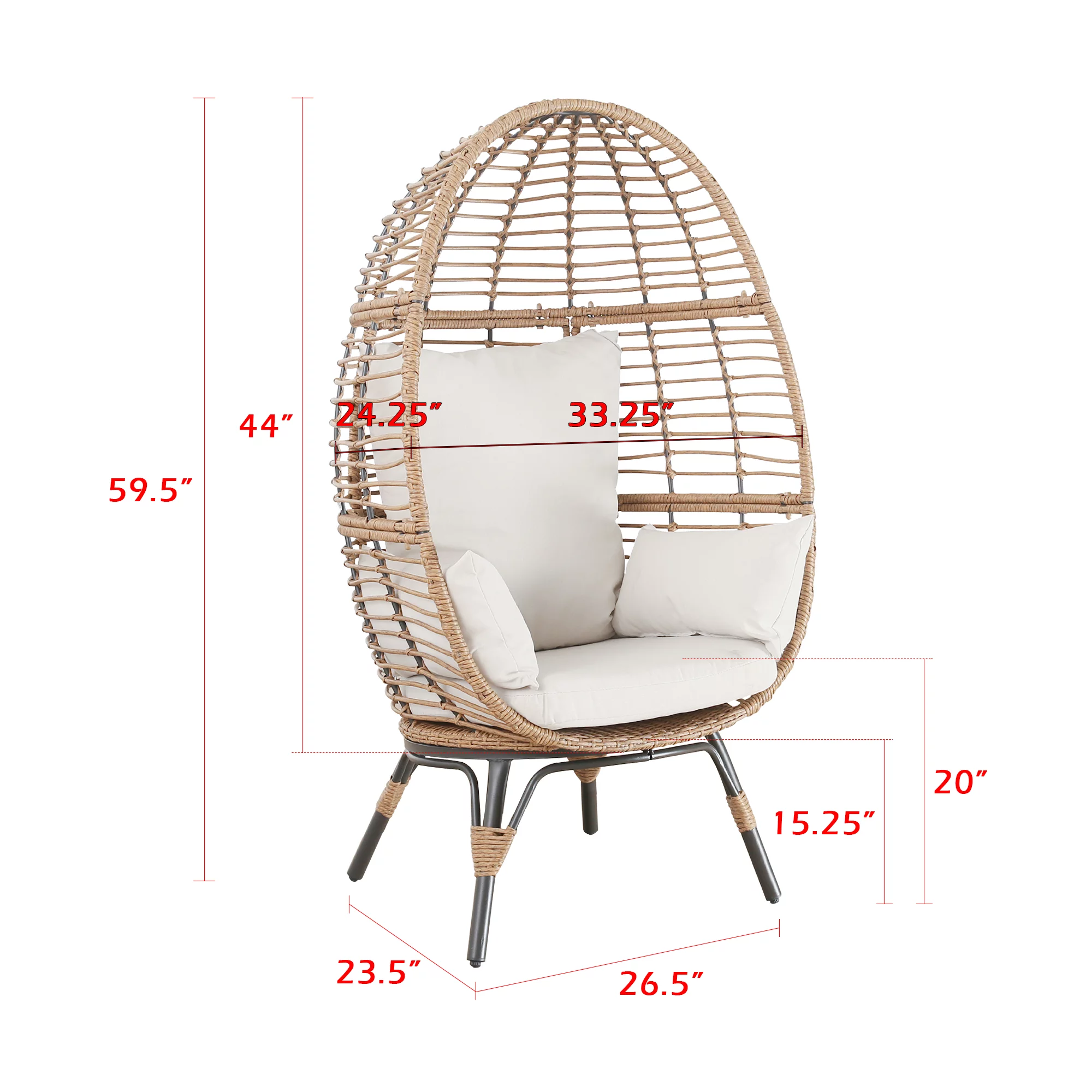 Ulax Furniture Outdoor Patio Wicker Egg Chair Indoor Tear Drop All-Weather Rattan Chair with 4 Cushions for Patio, Backyard, Living Room