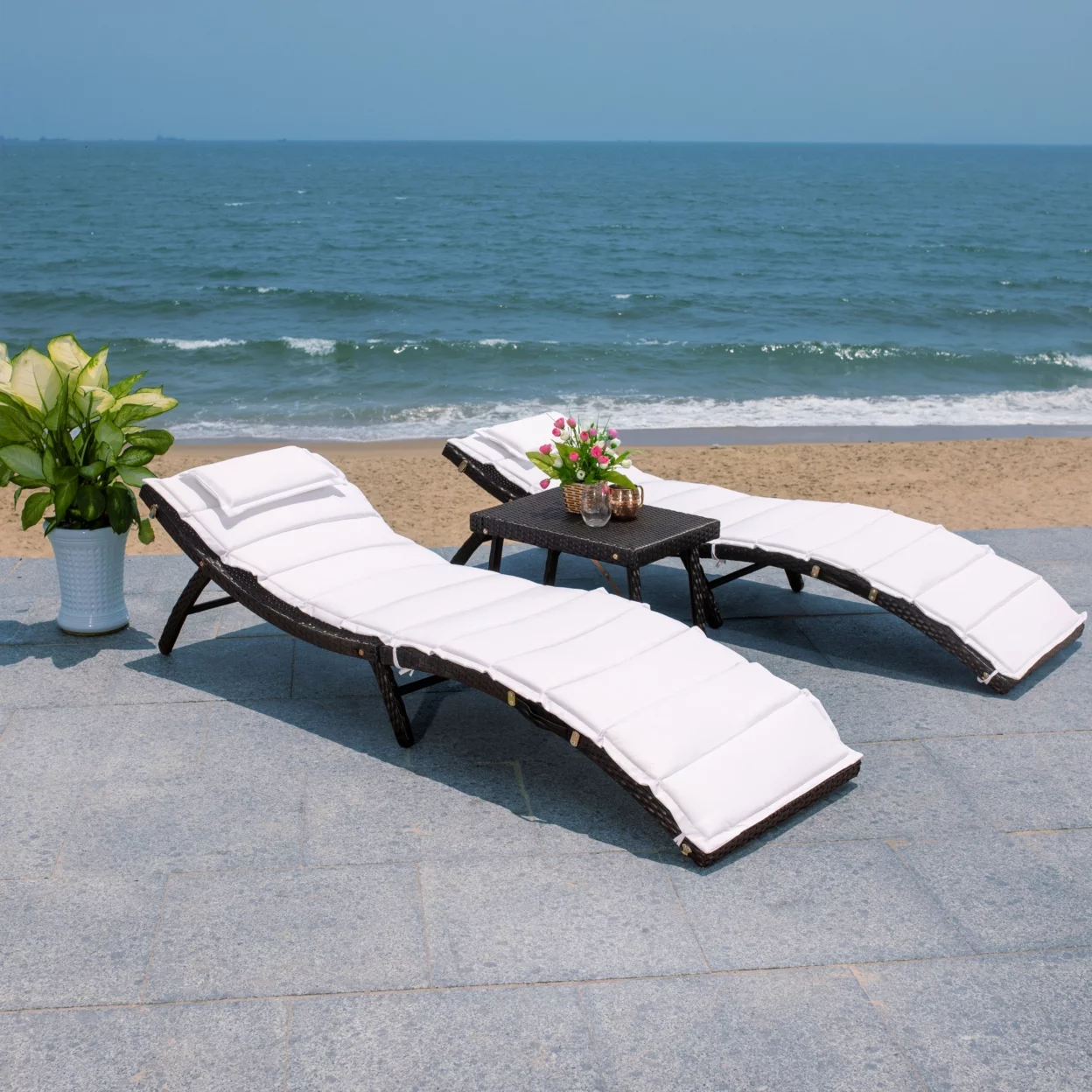 SAFAVIEH Carew Outdoor Patio 3 Piece Sun Lounger Set, Black