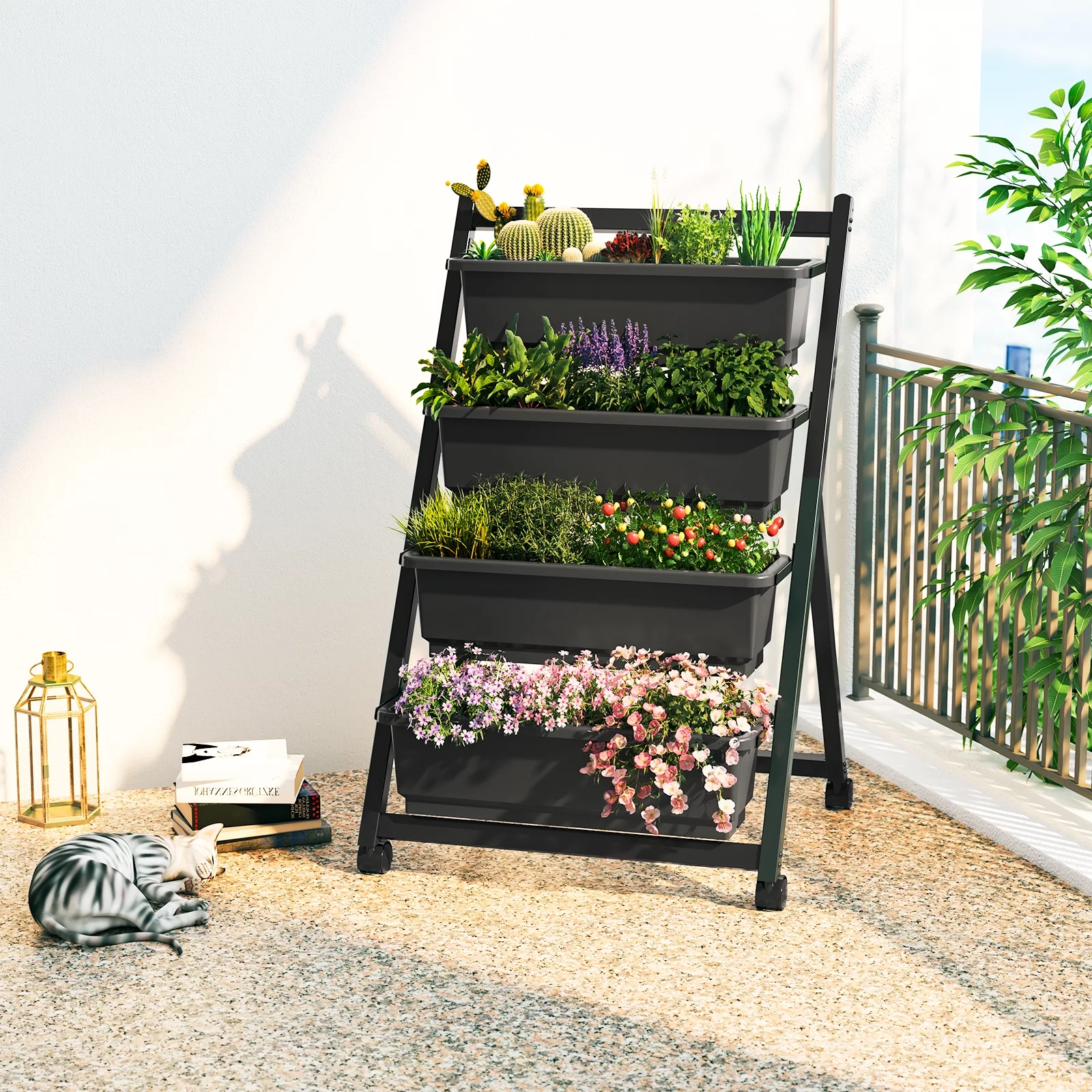 FLEXIMOUNTS 4-Tiers Vertical Raised Garden Bed 4Ft Freestanding Elevated Garden Planters 45