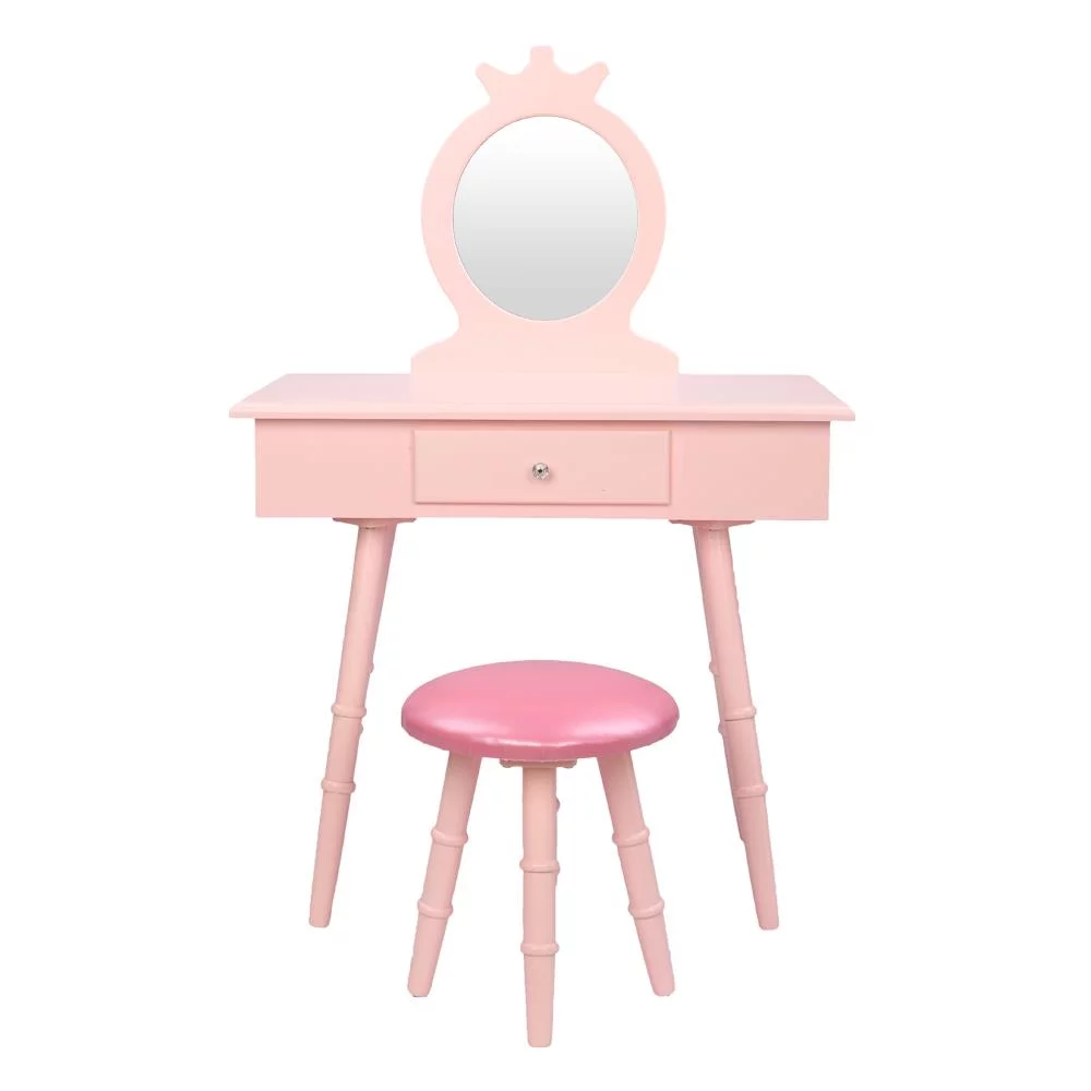 Winado Kids Vanity Set, Princess Dressing Table Set, Wooden Dresser, Little Girls Makeup Table and Stool Set, Children's Bedroom Furniture(Pink)