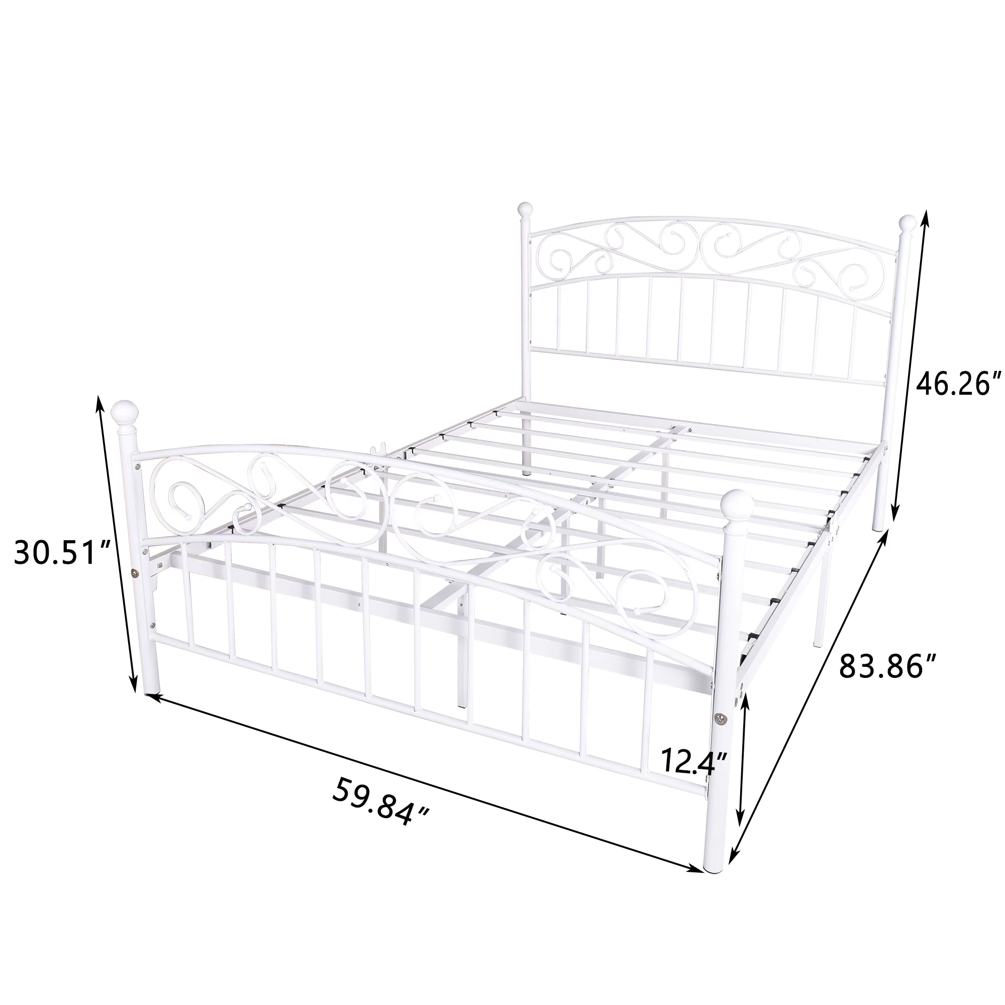 Metal bed frame platform mattress foundation with headboard and footrest, heavy duty and quick assembly, Queen White