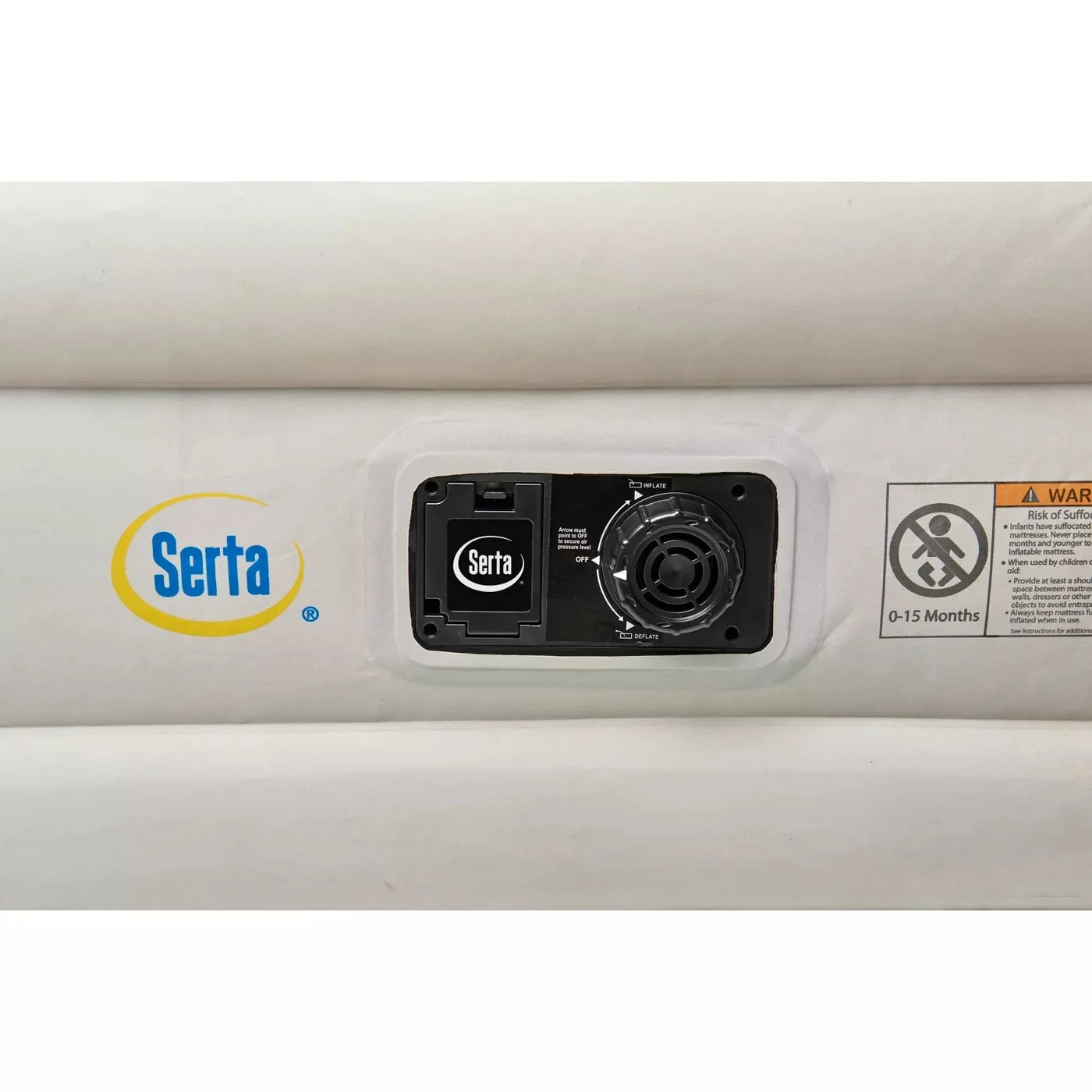 Serta Never Flat Fabric Series Raised with Internal Pump and Plush Air Mattress- 18 Queen (Beige)