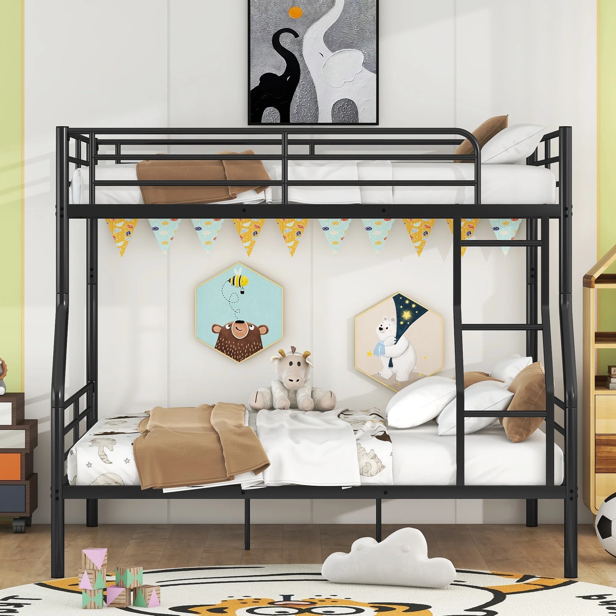 CoSoTower Full XL Over Queen Metal Bunk Bed, Black