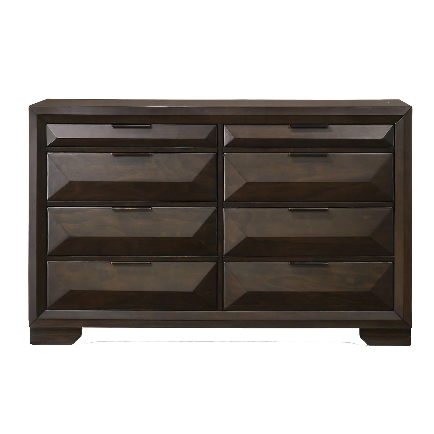Benzara Eight Drawers Wooden Dresser with Beveled Drawer Fronts, Espresso Brown