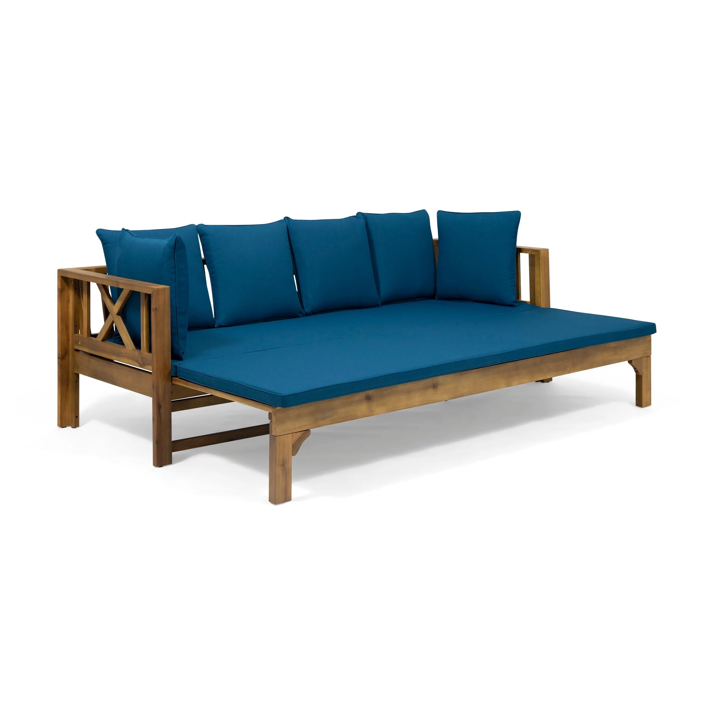 Christopher Knight Home Long Beach Outdoor Extendable Acacia Wood Daybed Sofa by Teak Finish+Dark Teal