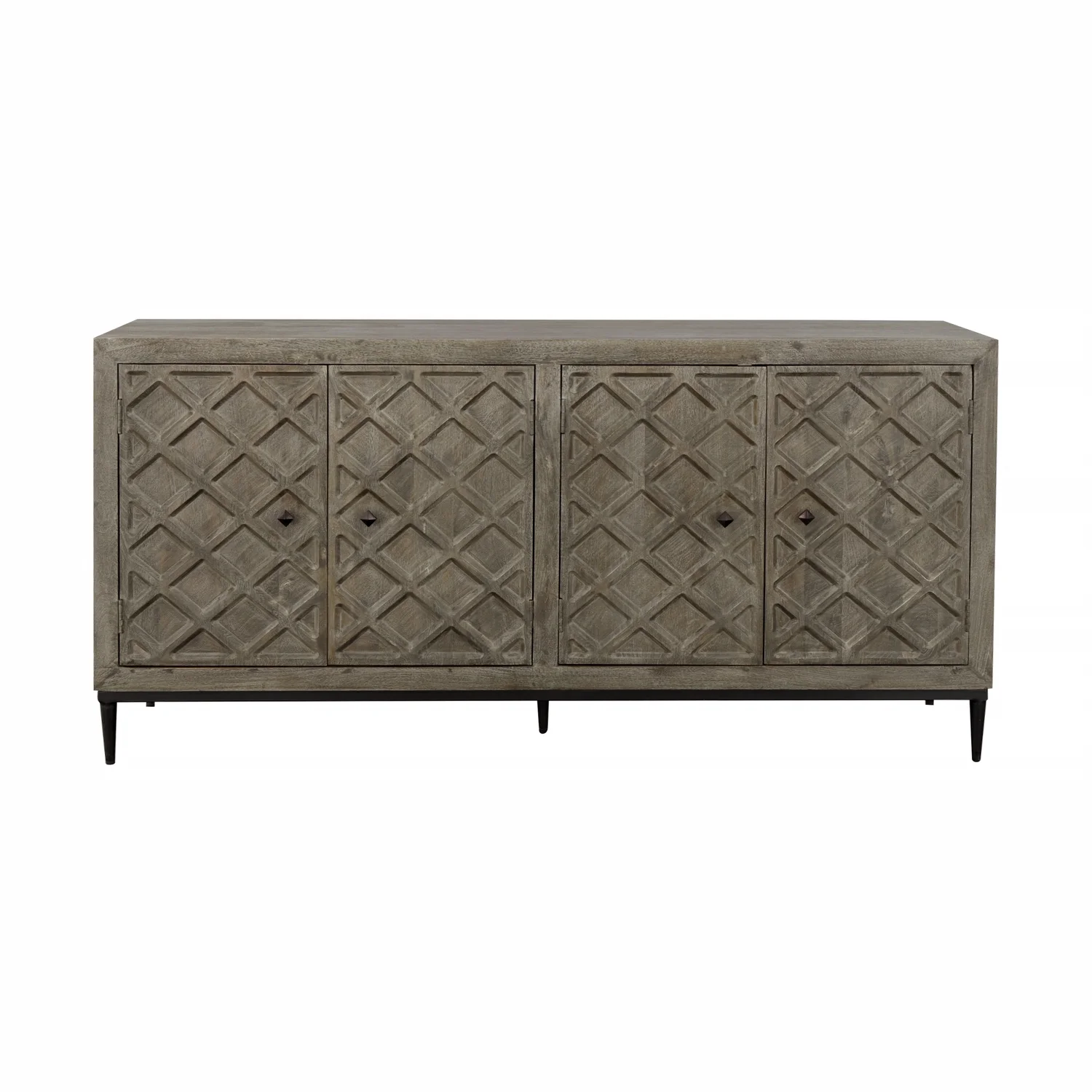 Coast to Coast Hailey Contemporary Solid Mango Wood, Veneer & Iron Grey Four Door Credenza