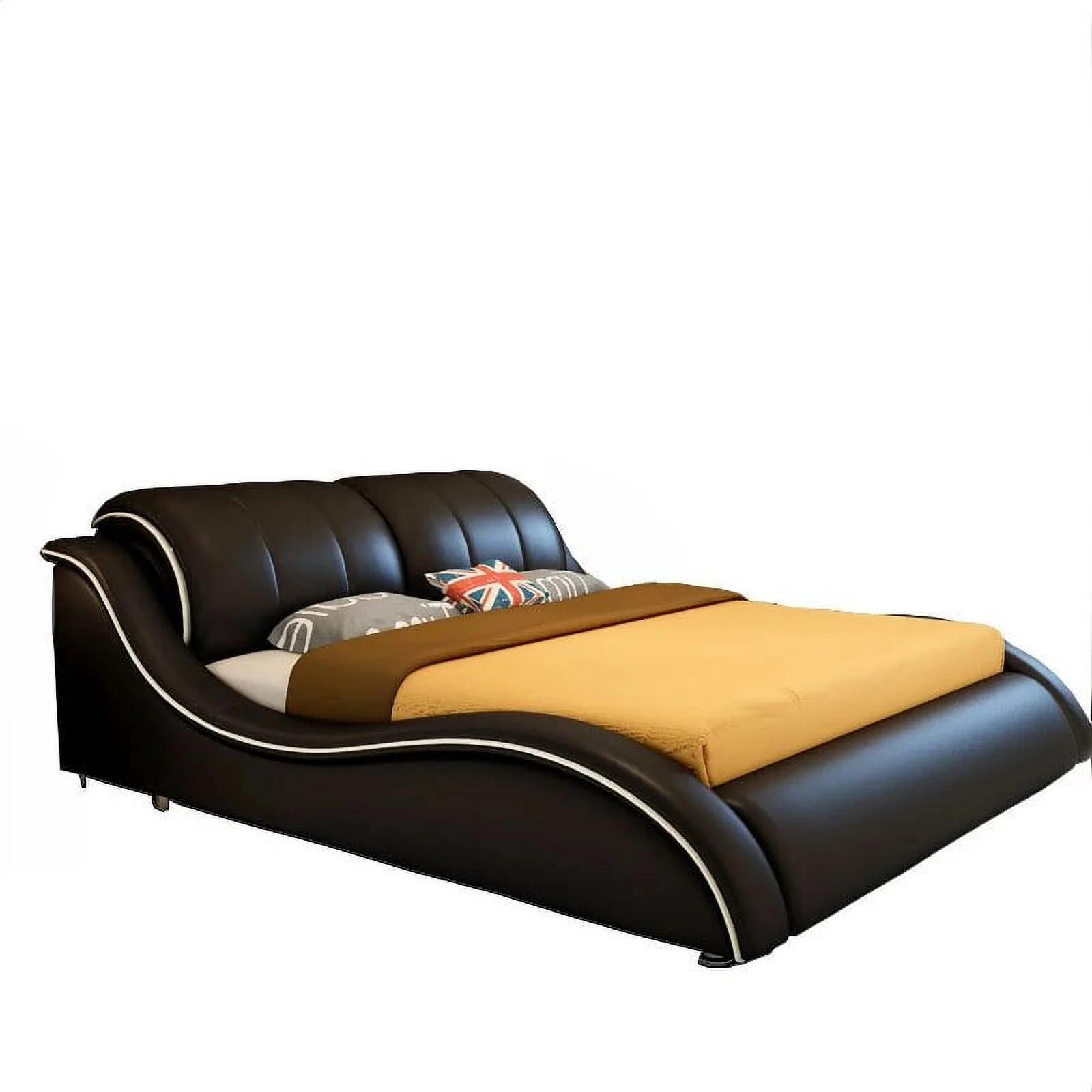 Genuine Leather Bed Frame Rectangle Upholstered Camas Double beds Designer lit 2 Personnes Bedroom(size,color can be customized