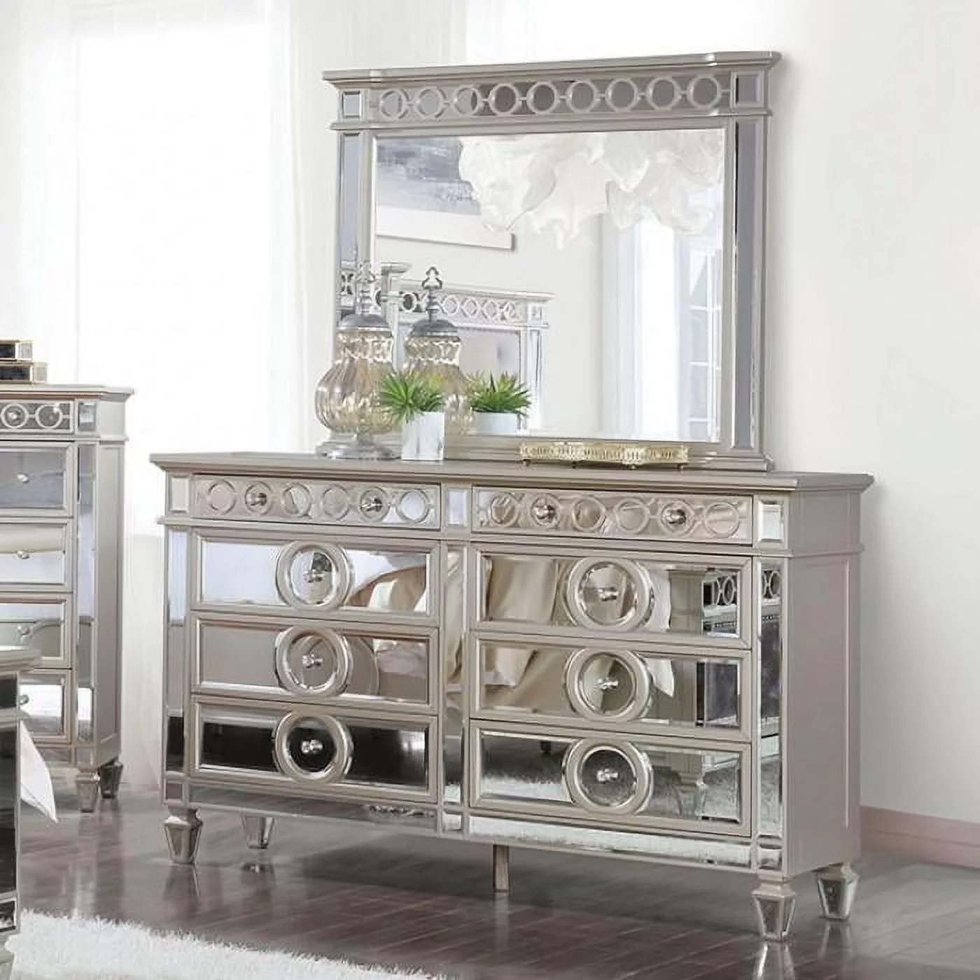 Transitional Champagne Solid Wood Dresser w/Mirror FOA CM7134D Marseille