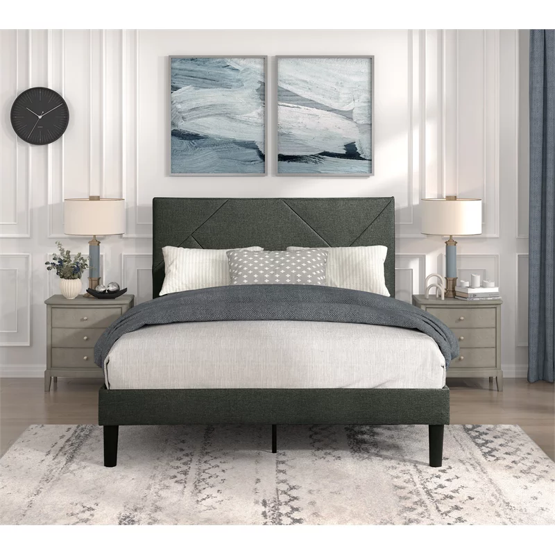 Lexicon Raina Full Platform Upholstered Bed in Gray