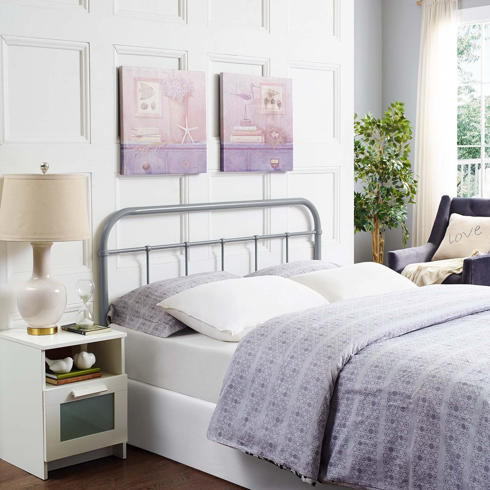 Modern Contemporary Urban Design Bedroom King Size Headboard, Metal Steel, Gray