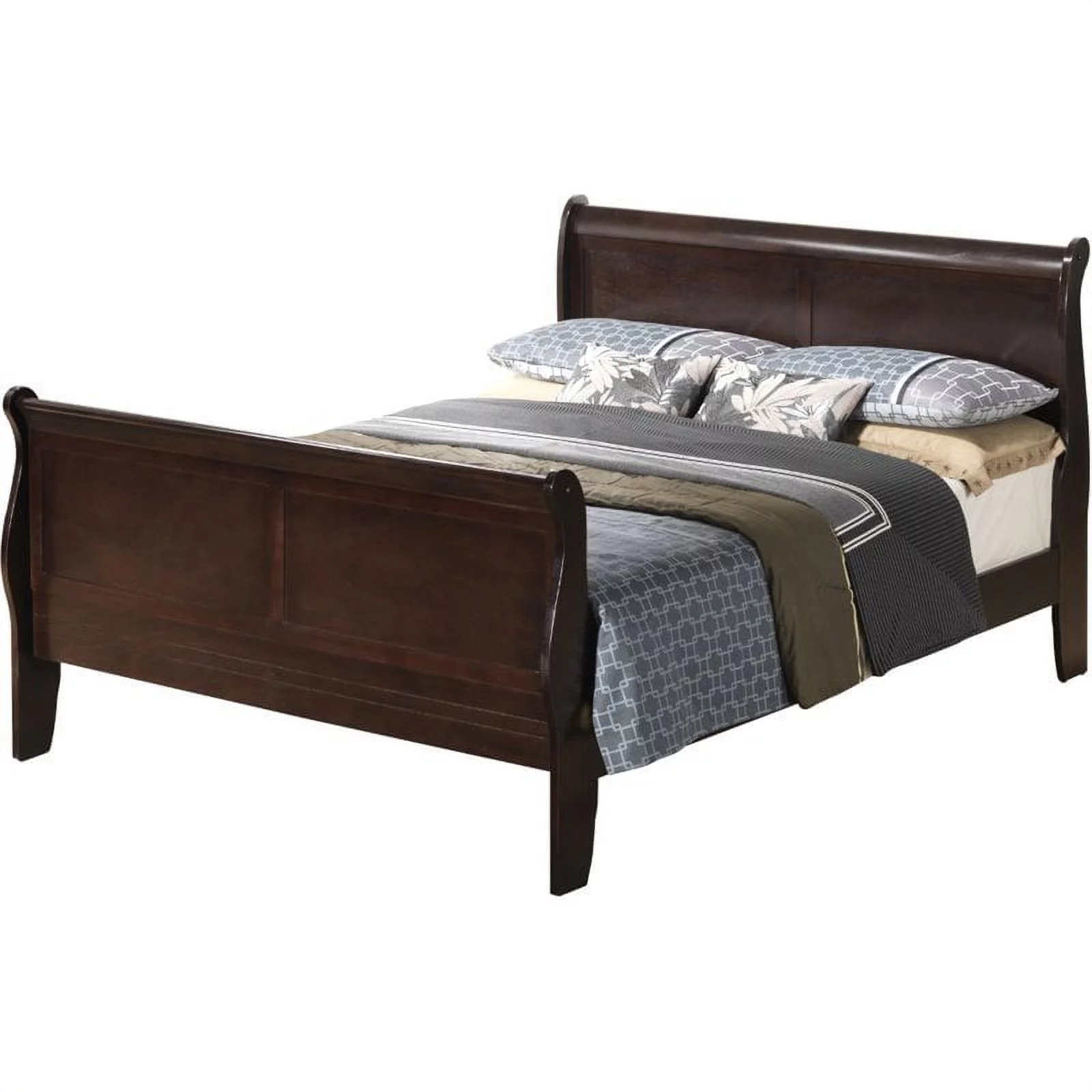 Maklaine Traditional Engineered Wood Full Sleigh Bed in Cappuccino