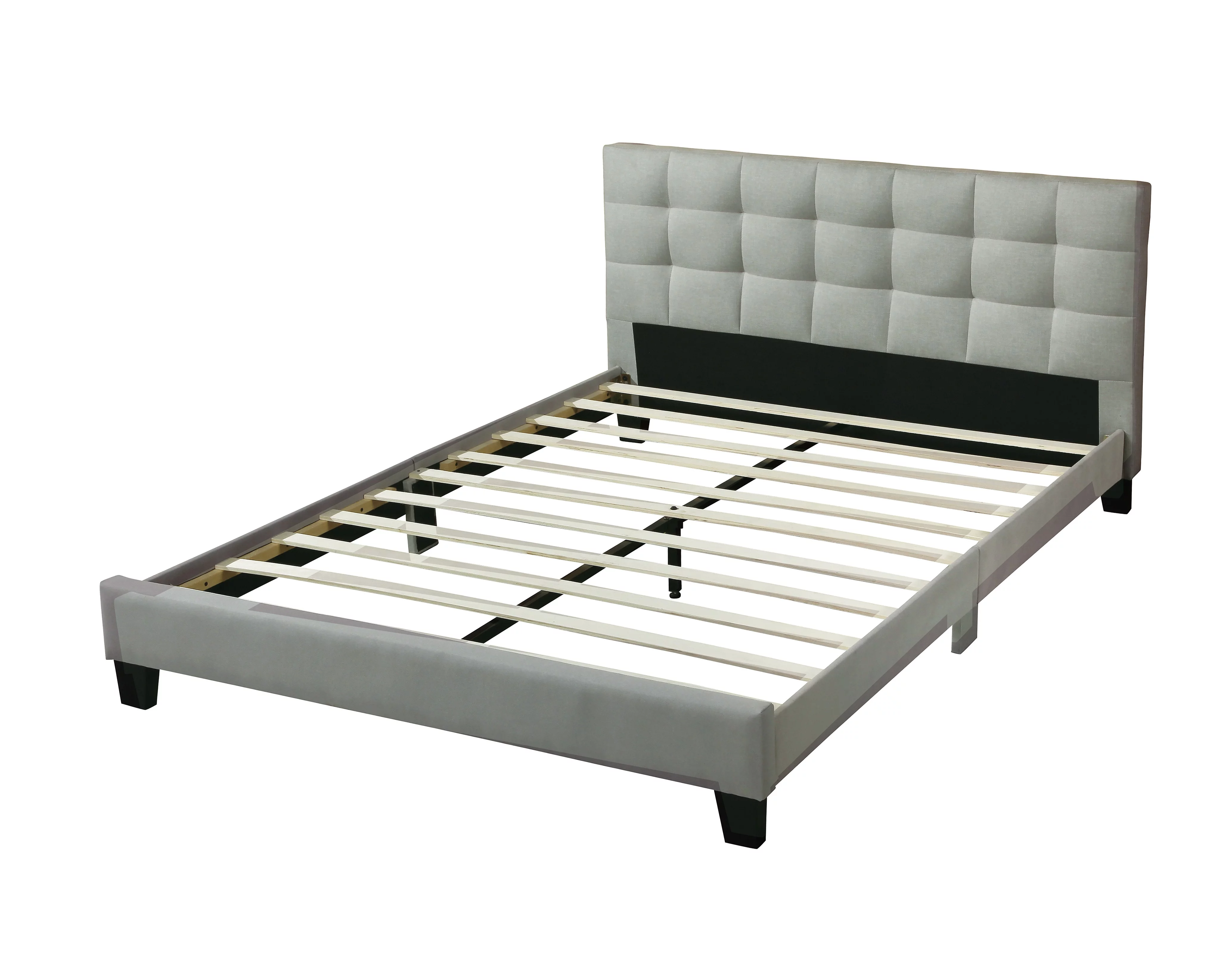 Bedroom furniture Gray Polyfiber Queen Size bed 1pc Bed Set Plywood HB FB Bedframe.