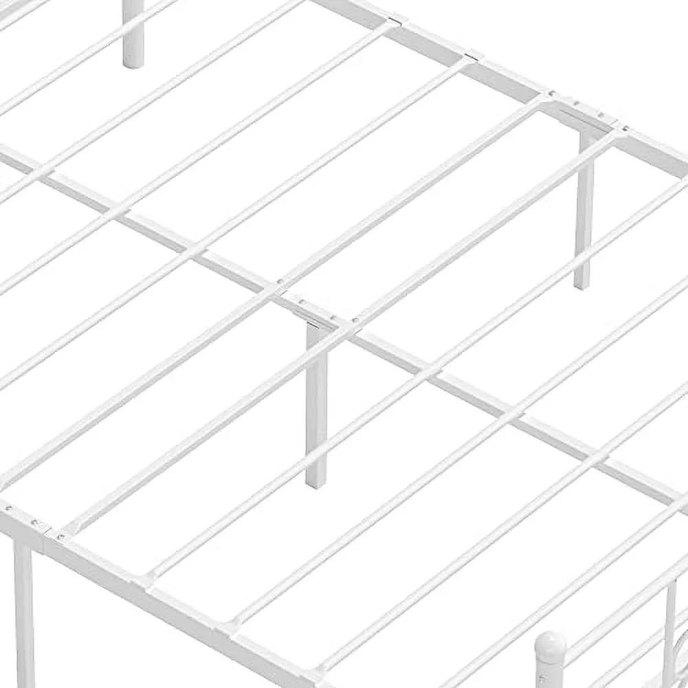 Curved Twin Size Metal Bed Frame with Storage for Kids, Platform Bed Frame with Headboard Footboard No Box Spring Needed White