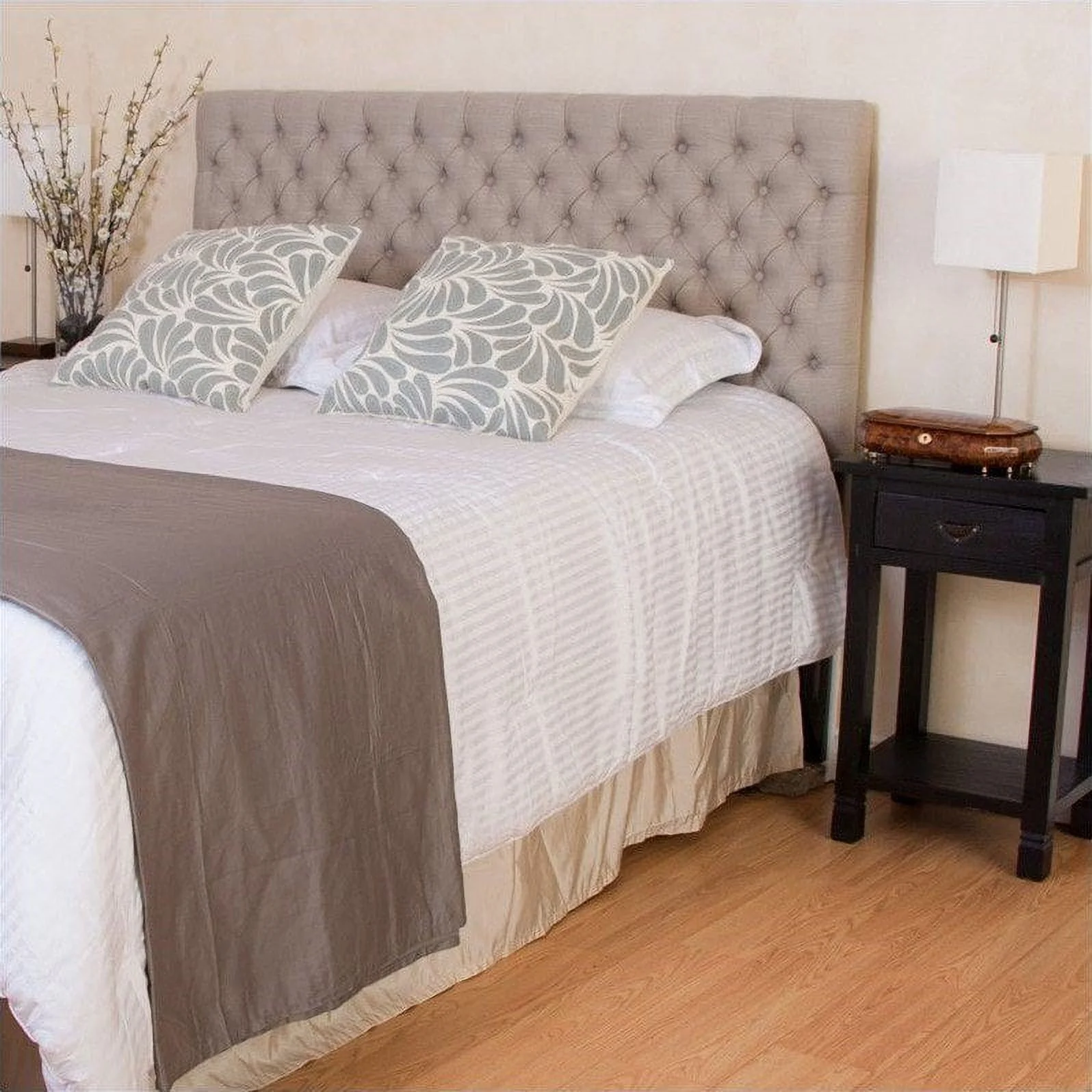 Noble House Mary Adjustable Queen-Full Tufted Panel Headboard in Beige