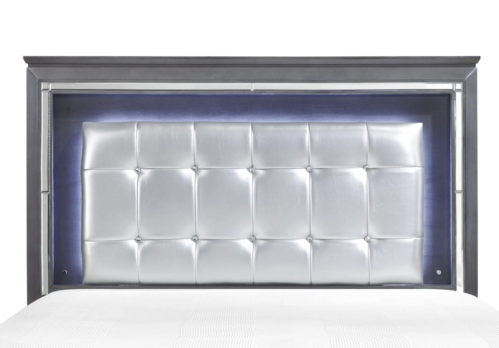 Modern Design Est King Size Bed Faux Crystal Tufted LED Headboard Bed Gray Finish Wooden Bedroom Furniture