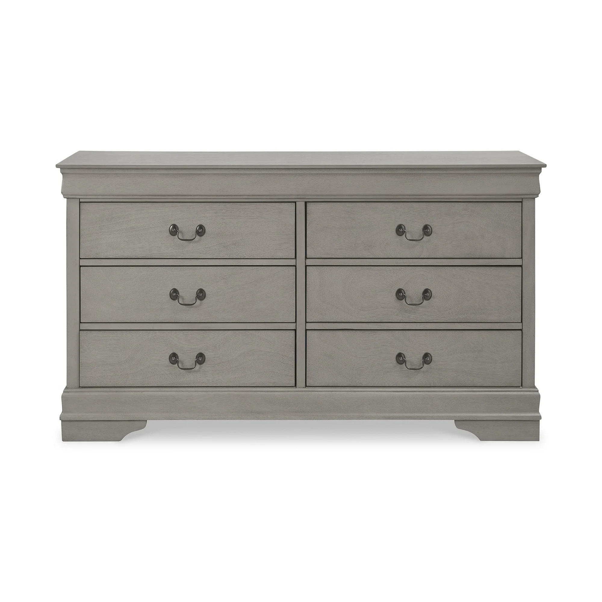 Benjara Kio 58 Inch Dresser, 6 Large Drawers, Metal Drop Handles, Smooth Gray