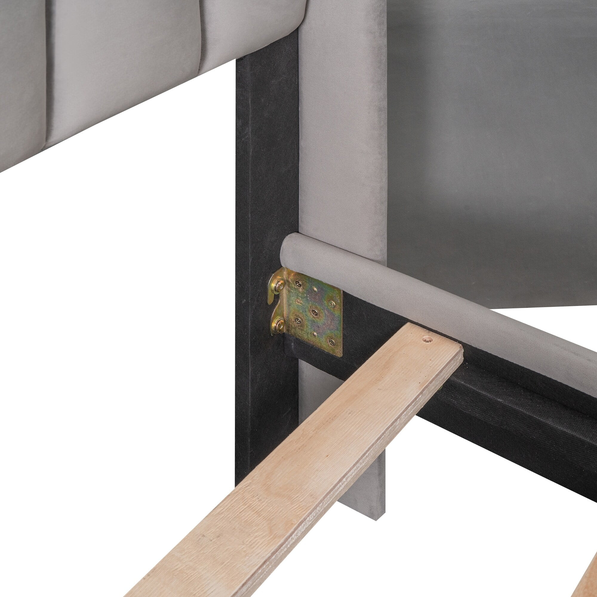 Queen Size Velvet Upholstered Platform Bed with A Big Drawer, Wood Storage Bed Frame w/High Wingback, No Box Spring Needed, Grey