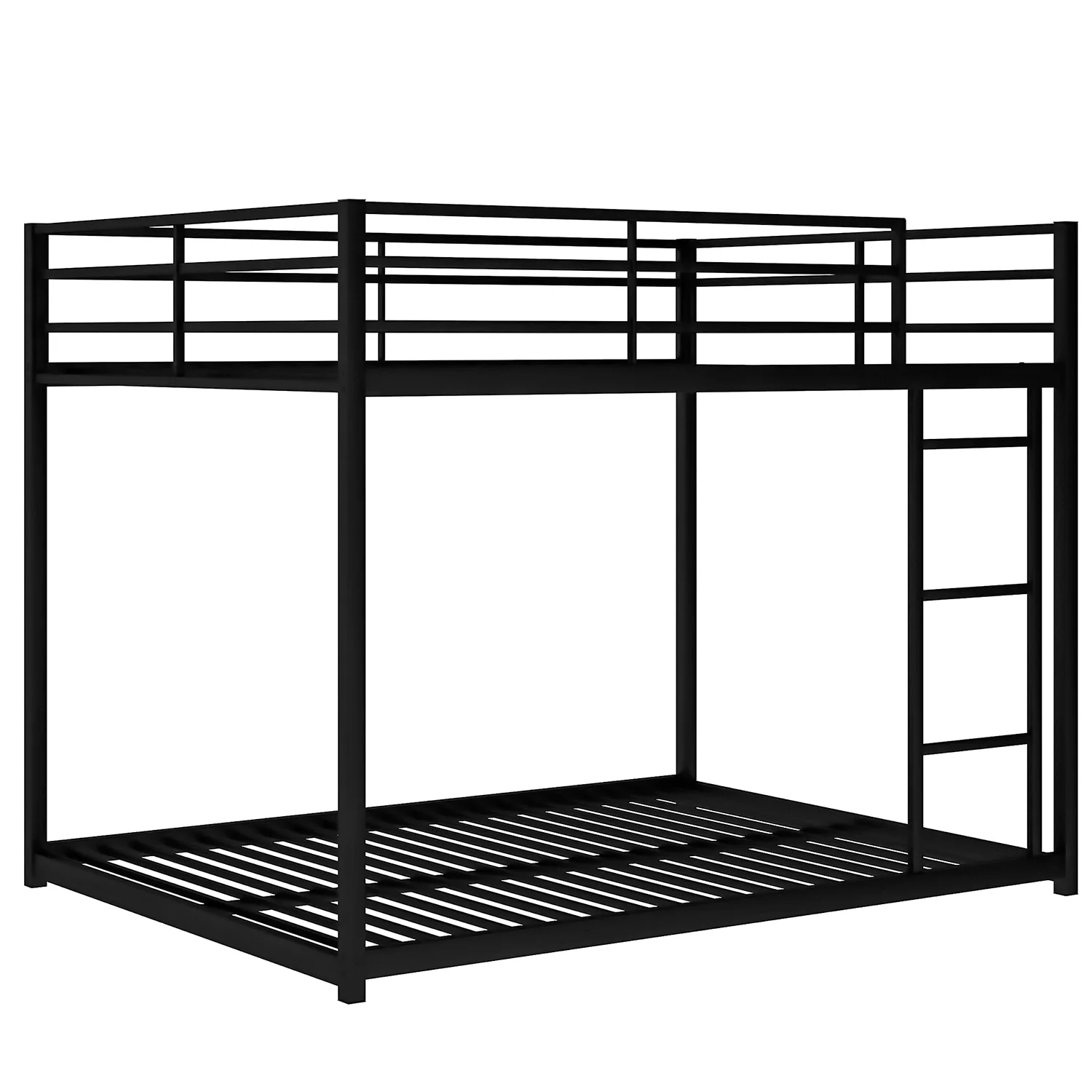 Royard Oaktree Full over Full Metal Bunk Bed with Ladder and Guardrails Modern Low Bunk Bed Frame with Metal Slats, No Box Spring Needed, Black