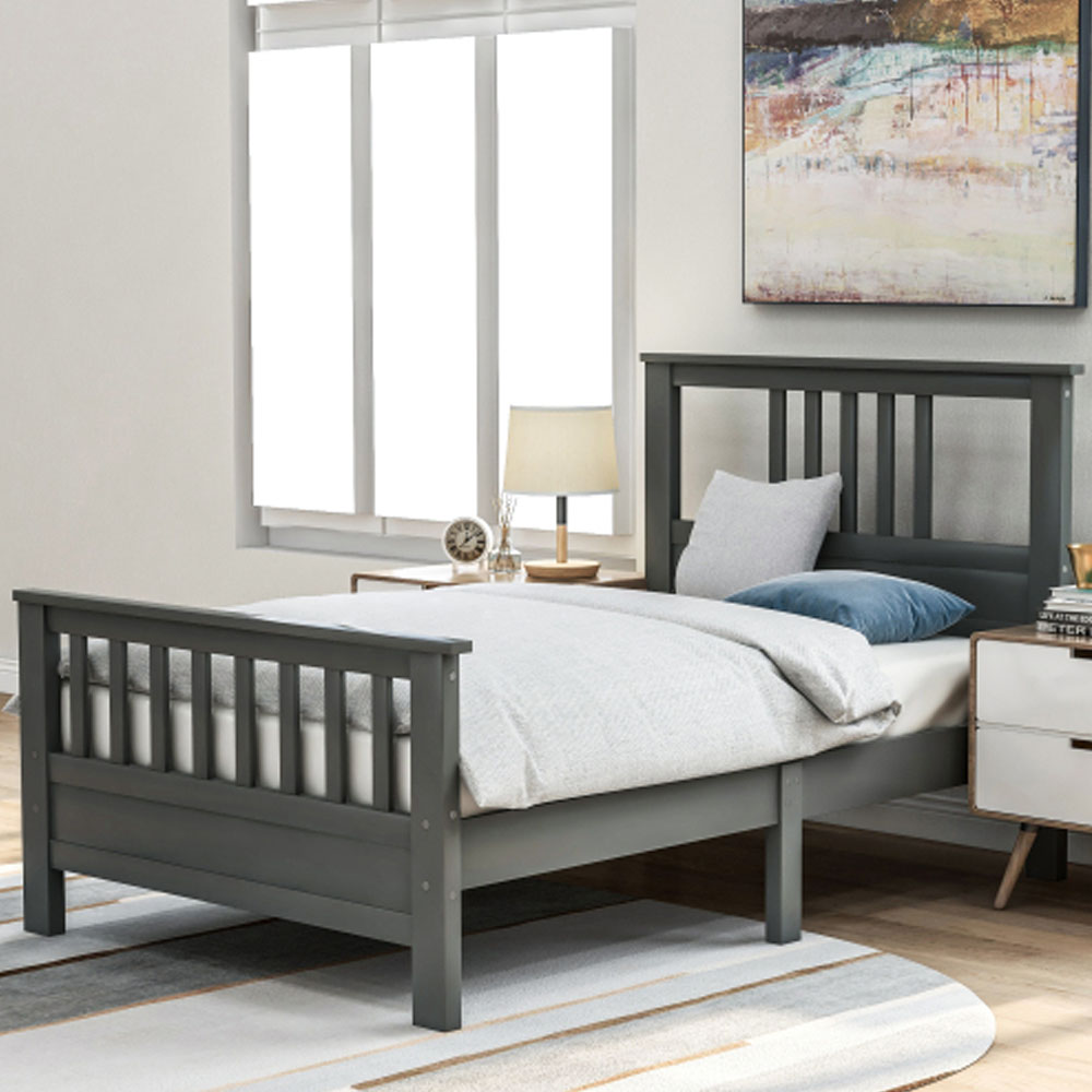 Wood Platform Bed with Headboard and Footboard, Twin - Gray