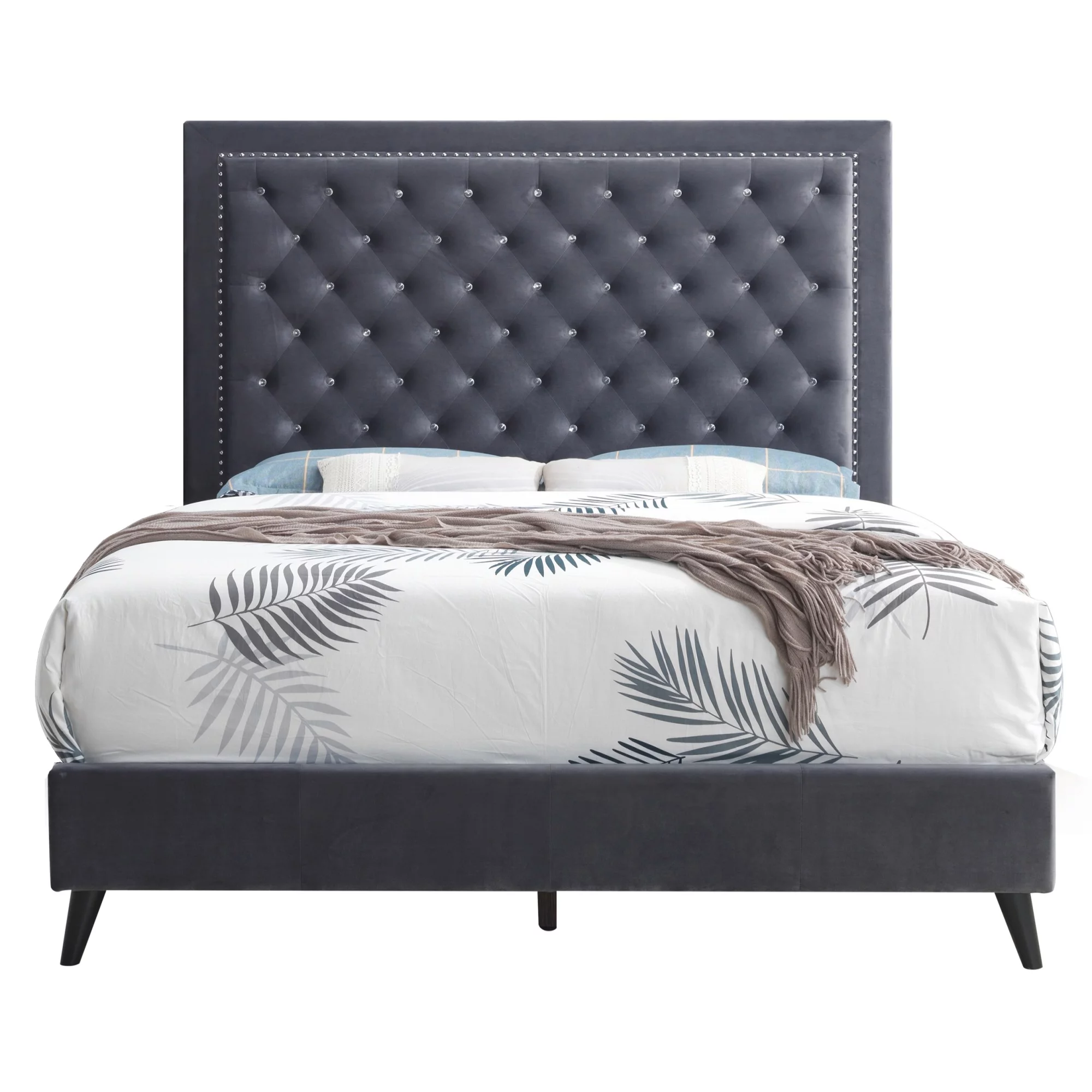 Passion Furniture  Alba Panel Bed,Gray - Queen Size