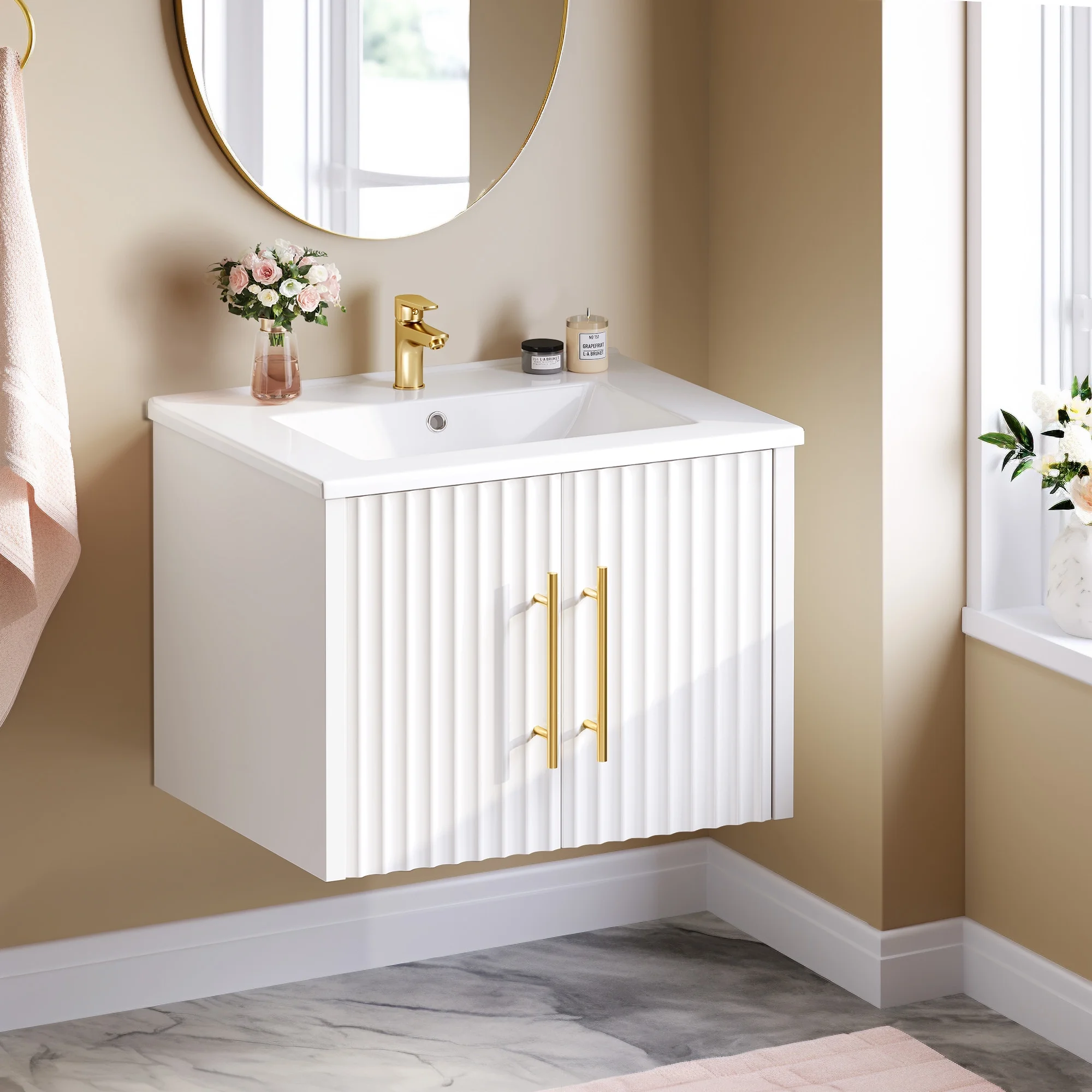 Dextrus White Bathroom Vanity with Sink, Wall Mounted Bathroom Sink Storge Cabinet with Drain, 23 Inch