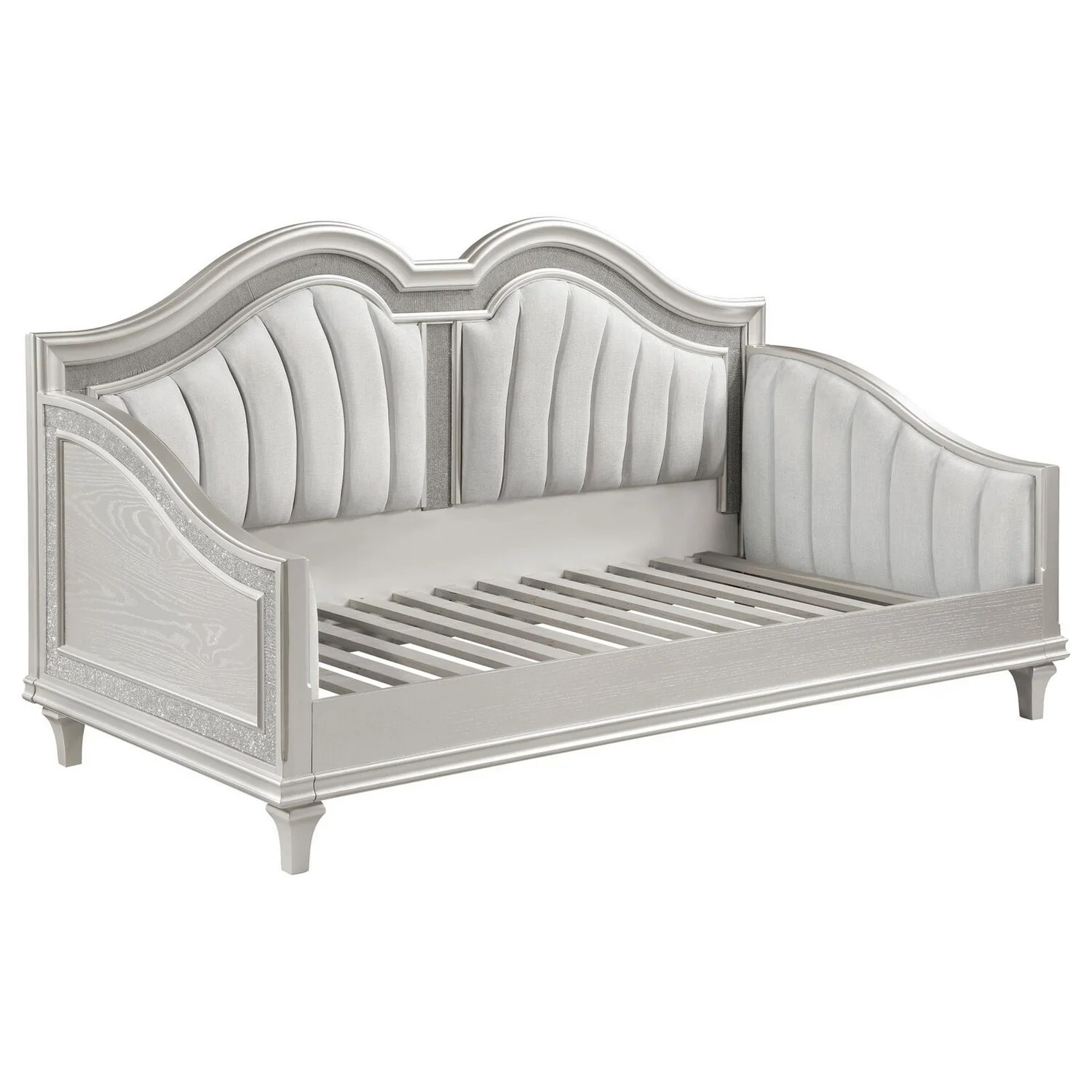 BenJara Nive Twin Daybed, Classic, Faux Diamond, Silver, Ivory Fabric Upholstered