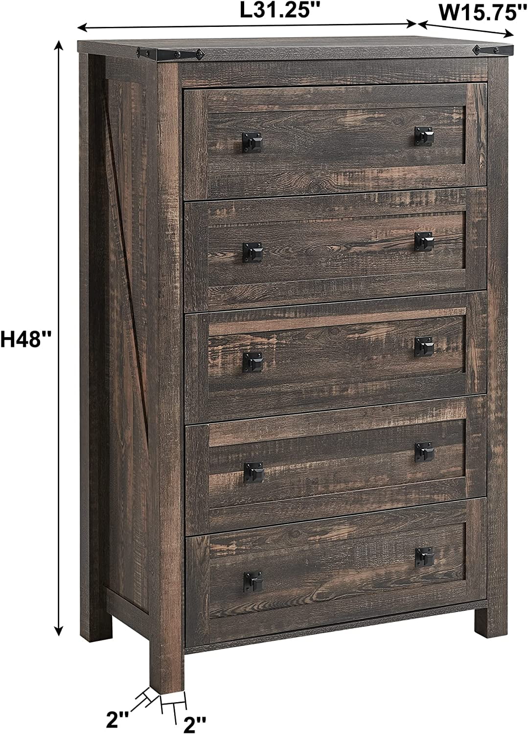 Farmhouse 7 Drawers Dresser for Bedroom Wood Rustic Dresser Tv Stand Storage Dressers Organizer for Bedroom Living Room Hallway Dark Rustic Oak