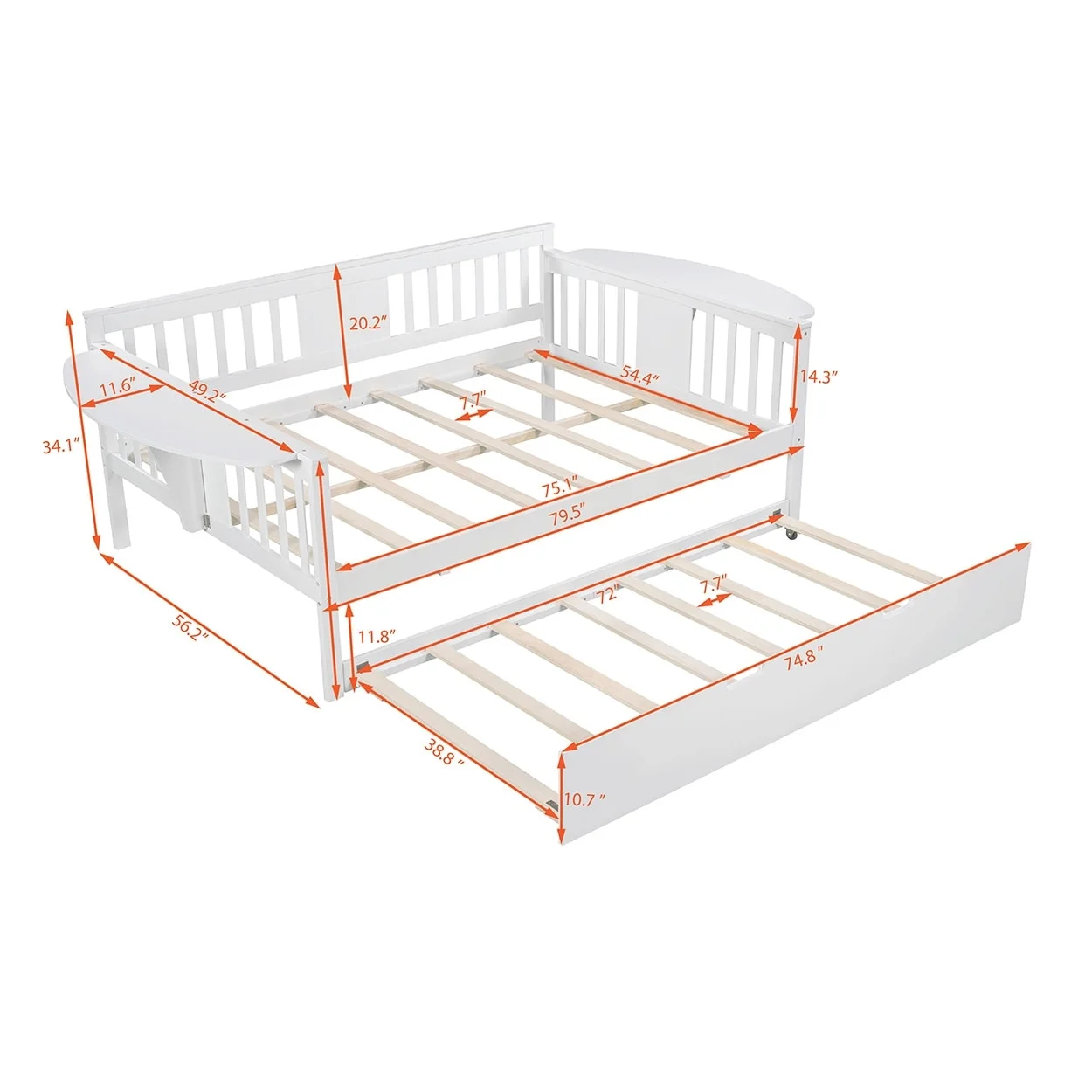 Nestfair  Wood Daybed with Trundle White Full