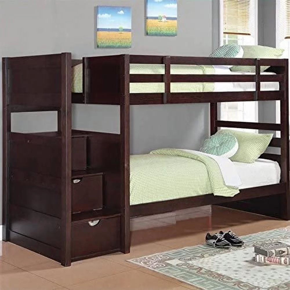 Bowery Hill Twin Over Twin Bunk Bed in Cappuccino