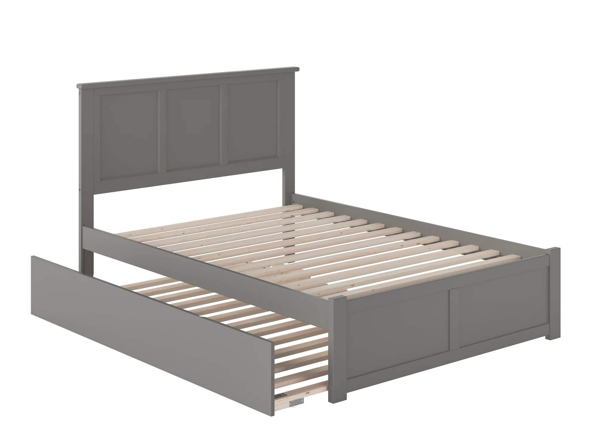 Madison Full Platform Bed with Flat Panel Foot Board and Full Size Urban Trundle Bed in Grey