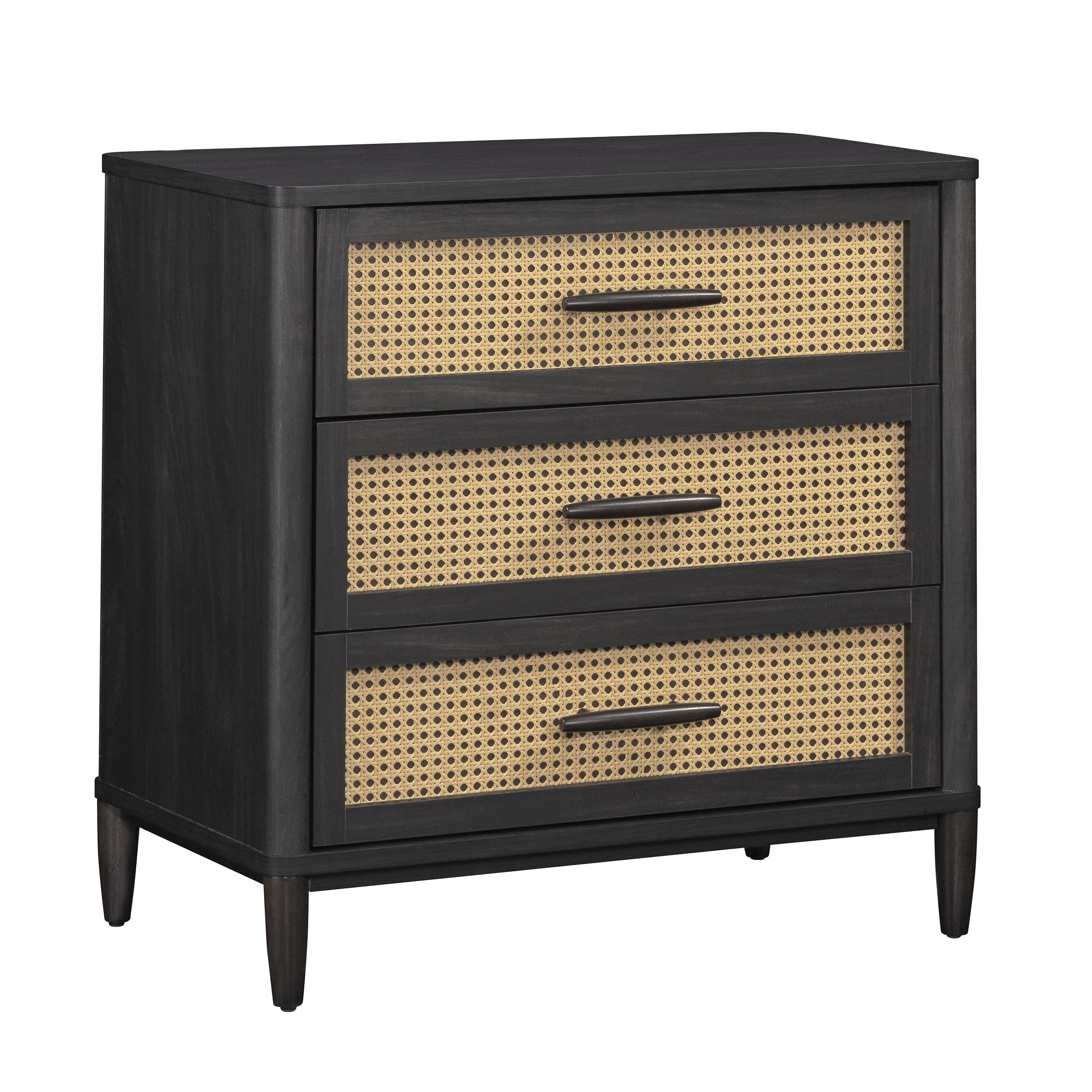 Better Homes & Gardens Springwood Caning 3-Drawer Nightstand, Charcoal finish
