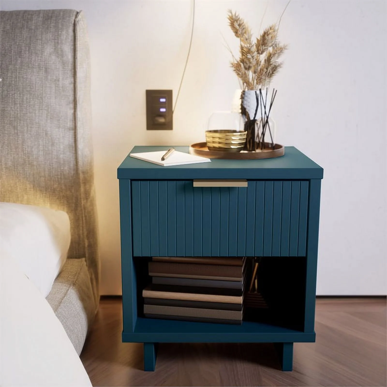 Manhattan Comfort Granville Engineered Wood Nightstand 1.0 in Midnight Blue