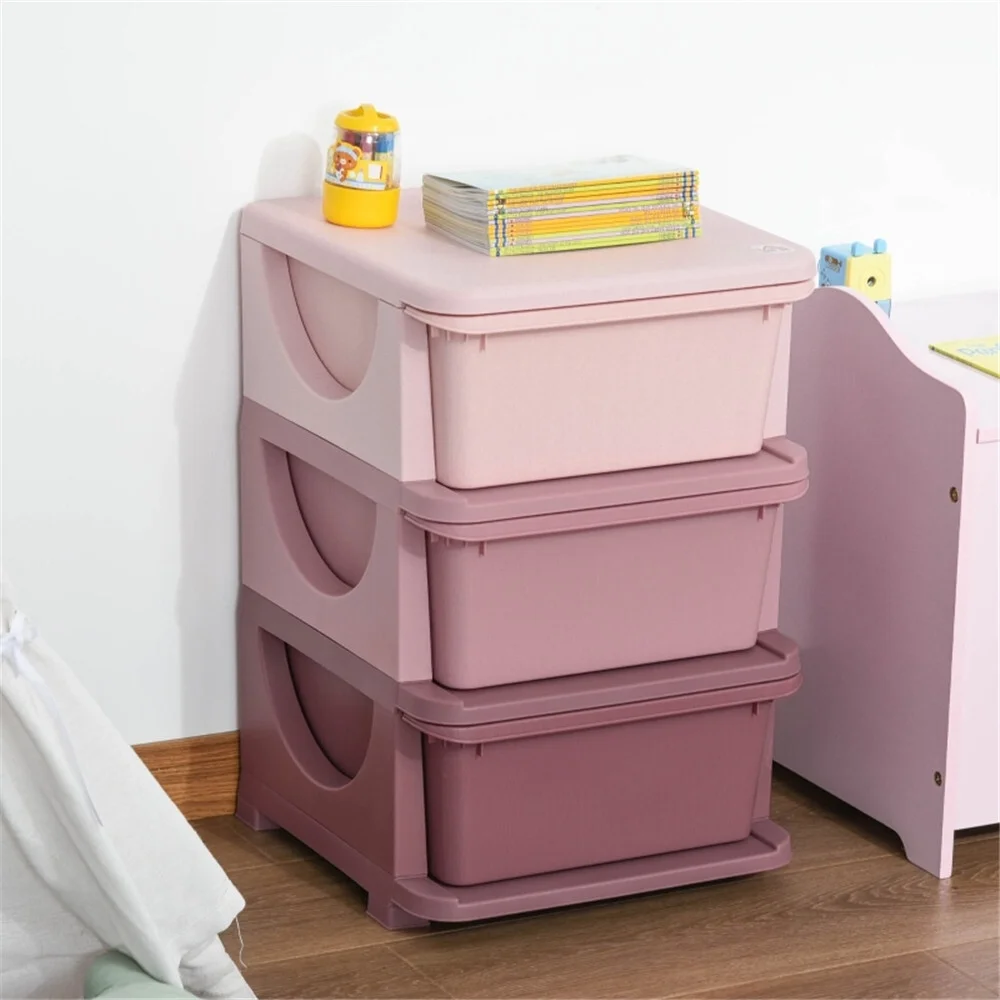 Oufan 3 Tier Kids Storage Unit Dresser Tower with Drawers Chest Toy Organizer for Bedroom Nursery Kindergarten Living Room for Boys Girls Toddlers, Pink