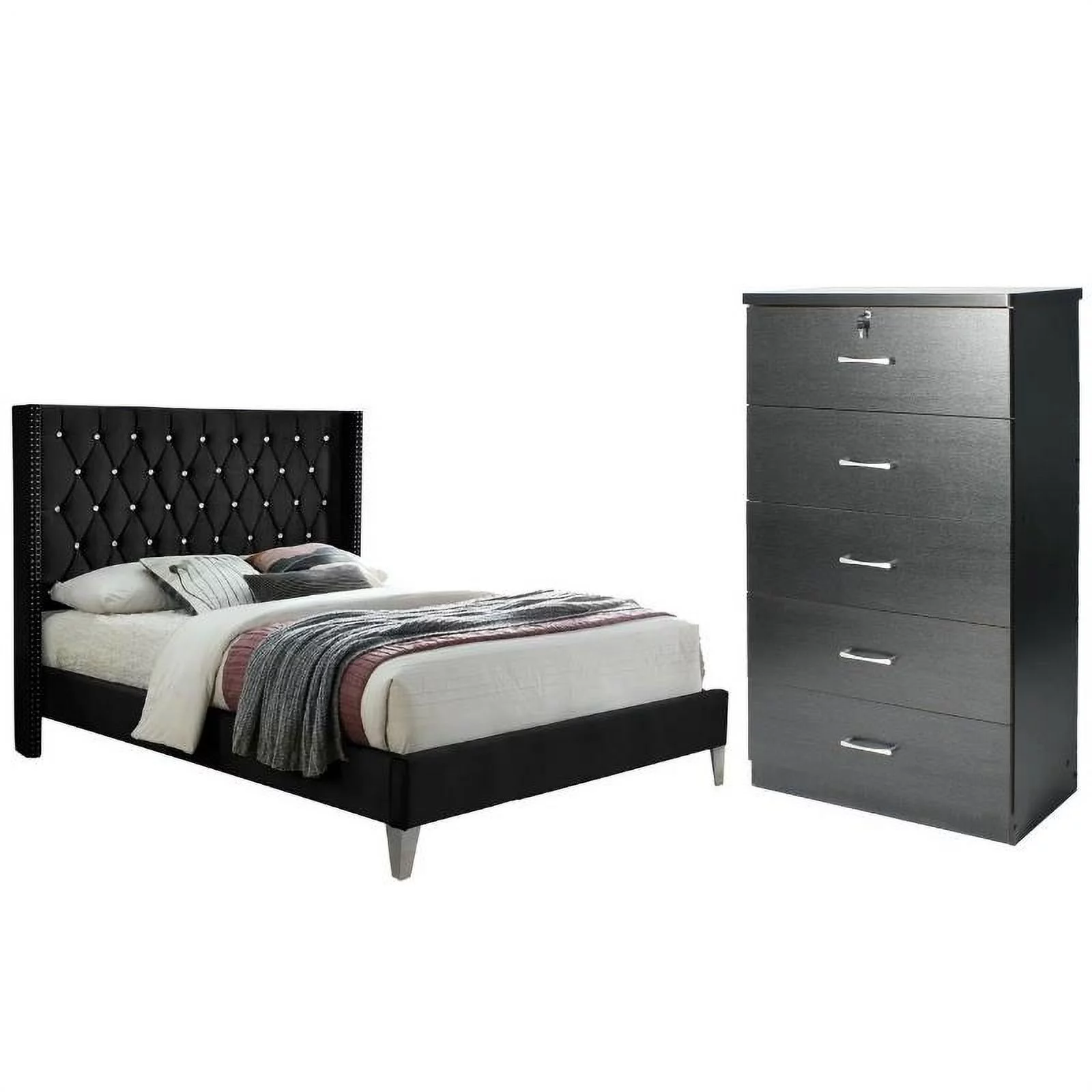 Home Square 2-Piece Set with Full Platform Bed & 5-Drawer Chest Bedroom Dresser