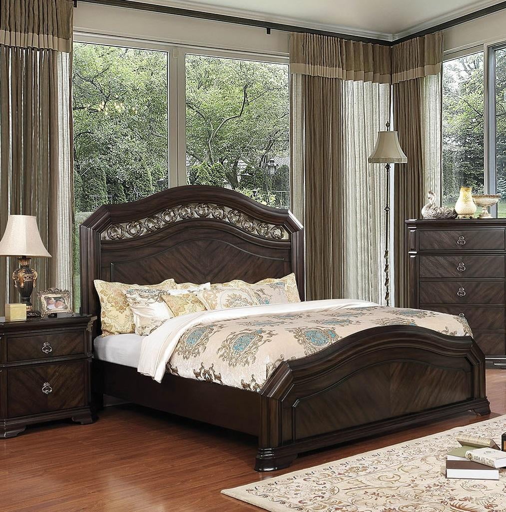 Traditional Espresso Solid Wood Queen Bedroom Set 6pcs FOA CM7751 Calliope