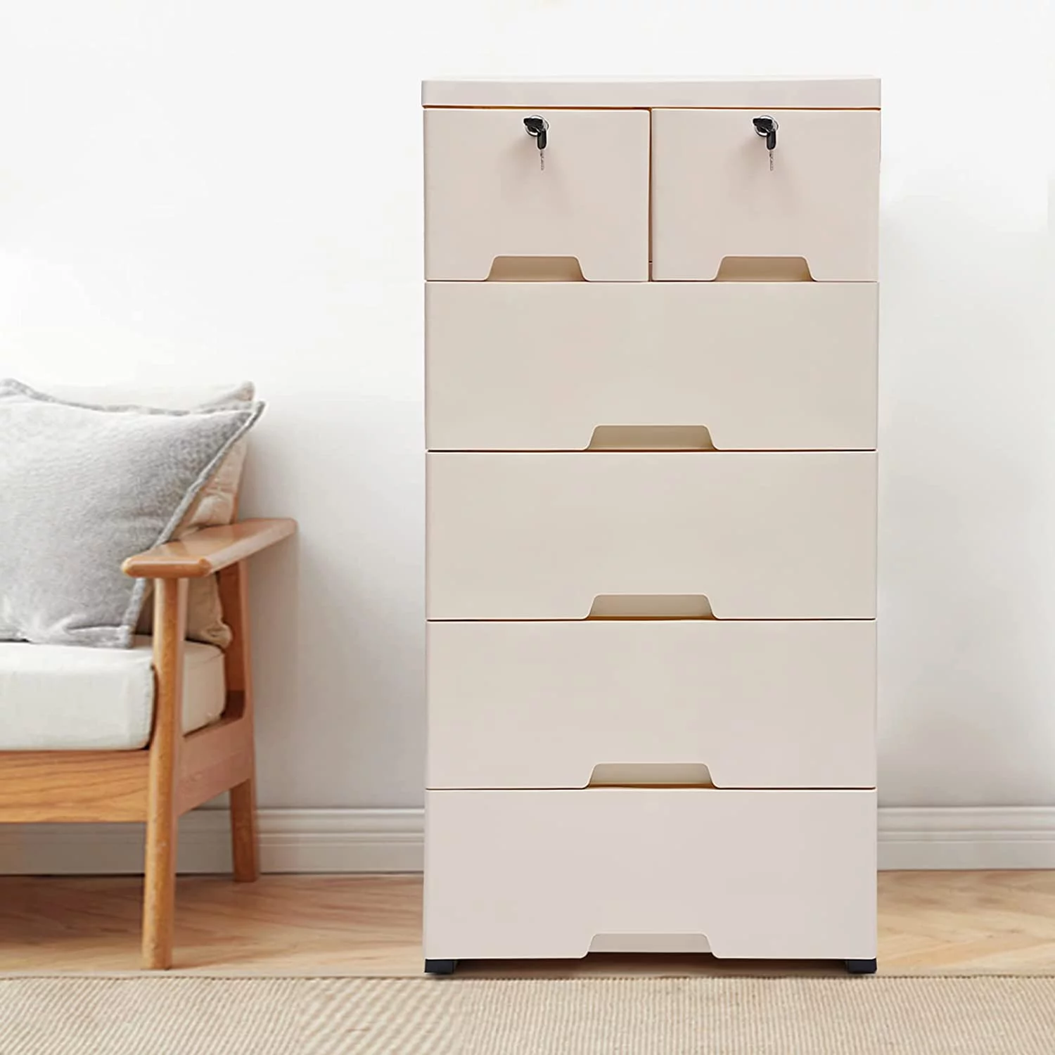 Miumaeov Plastic Drawers for Clothes, Storage Cabinet with 6 Drawers, Closet Drawers Tall Dresser Organizer for Clothes, Living Room, Bedroom Furniture